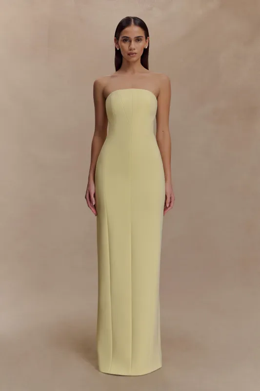Kalila Strapless Crepe Maxi Dress - Lemon sold by Meshki