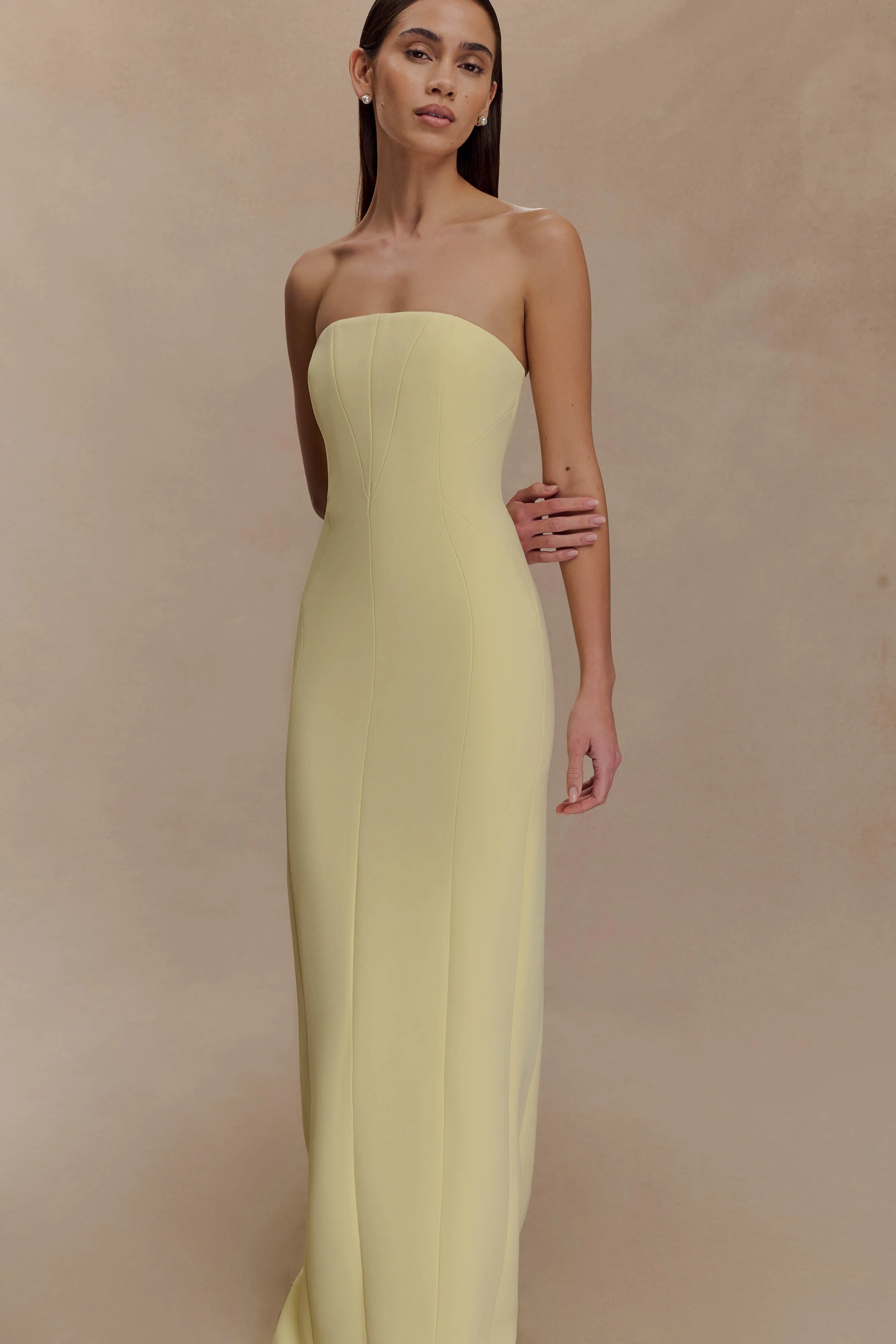 Kalila Strapless Crepe Maxi Dress - Lemon sold by Meshki product image thumbnail 5