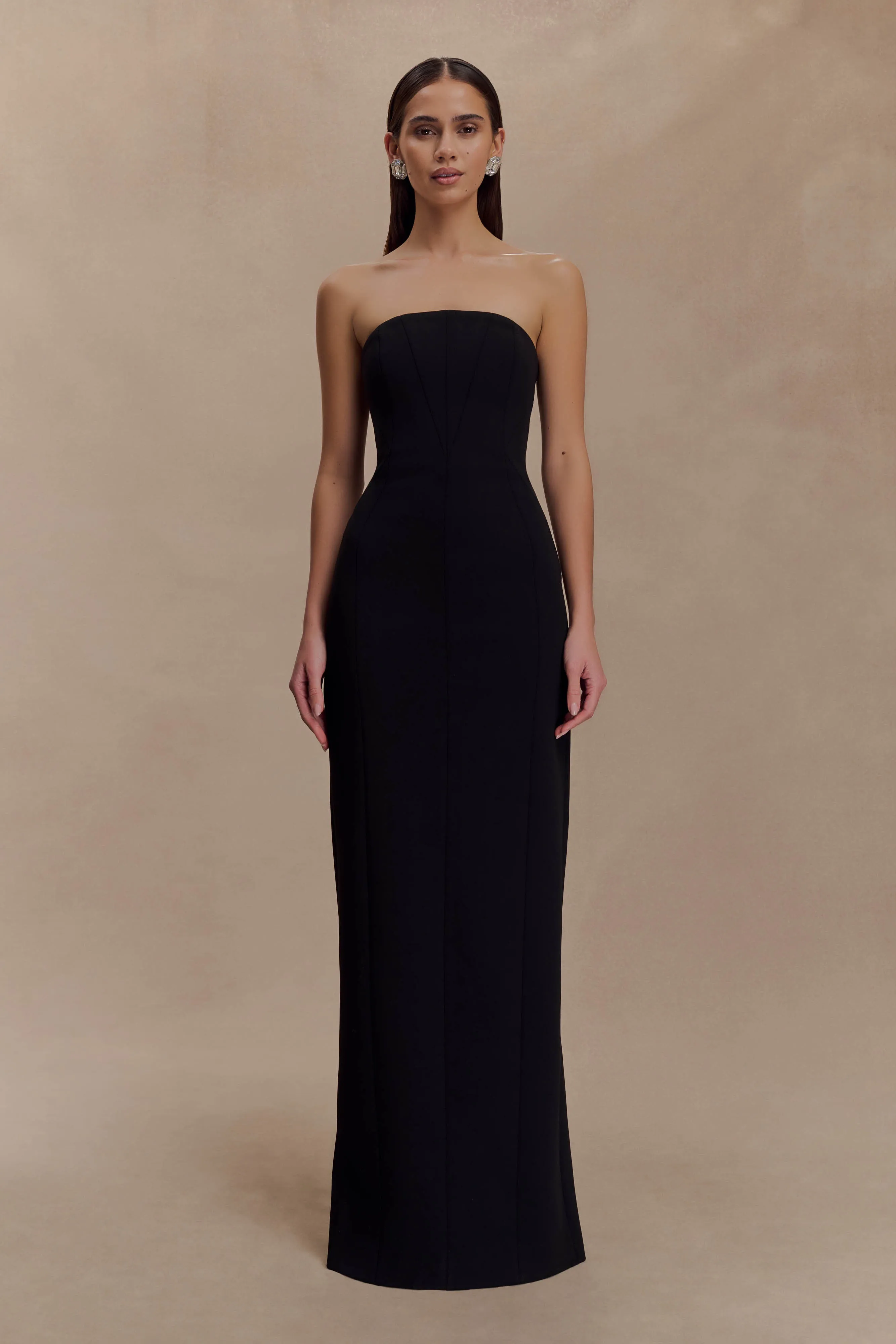 Kalila Strapless Crepe Maxi Dress - Black sold by Meshki