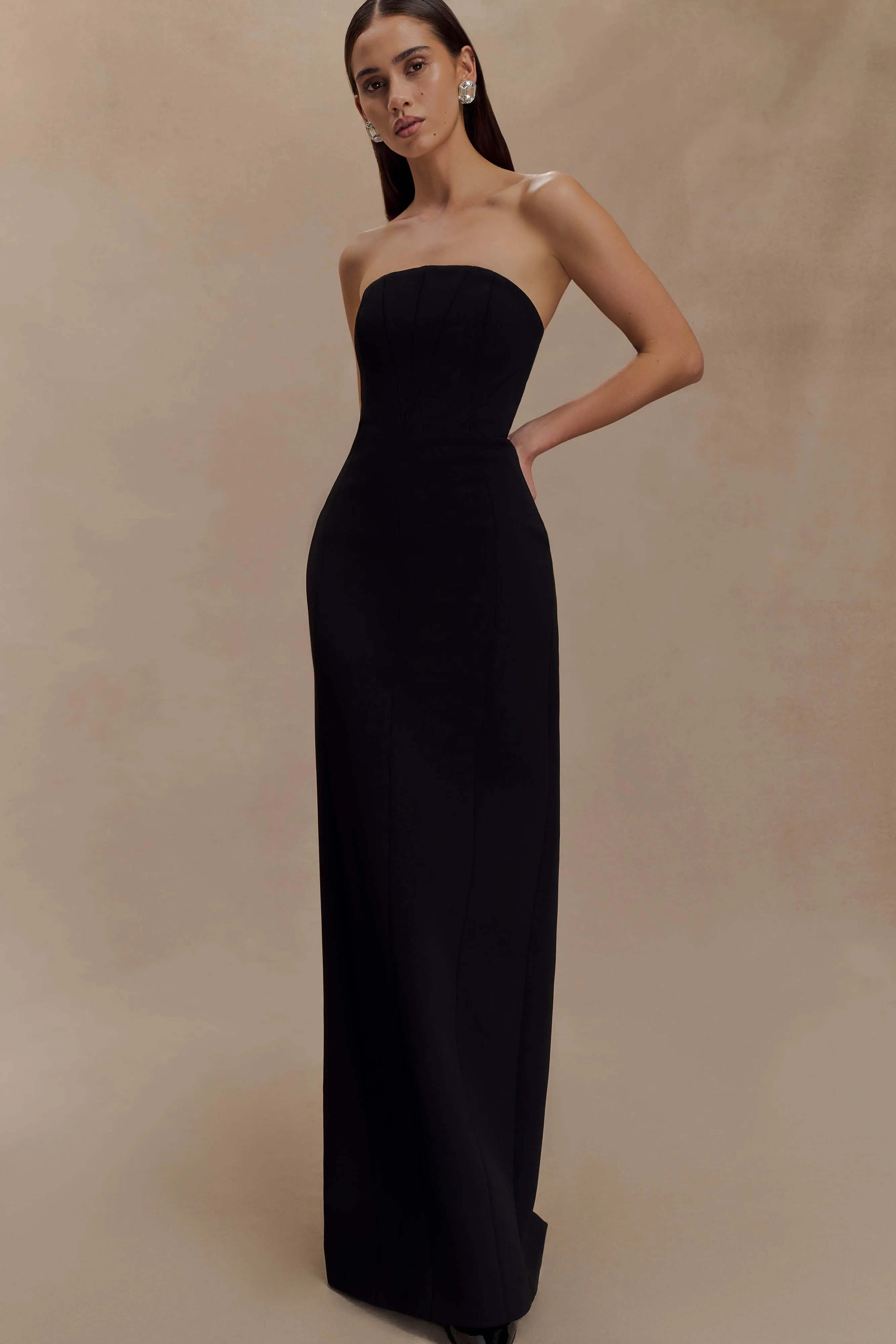 Kalila Strapless Crepe Maxi Dress - Black sold by Meshki product image thumbnail 4