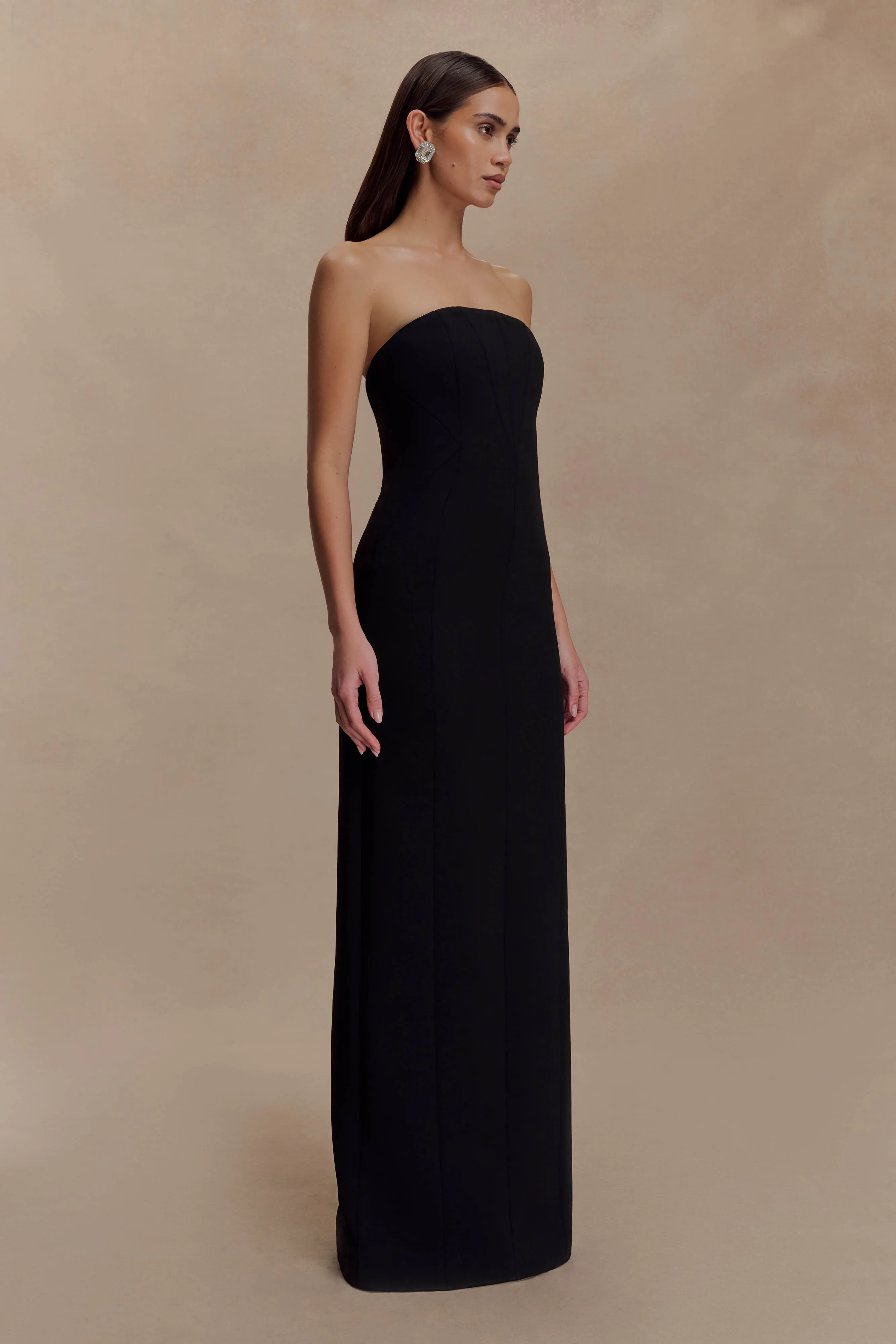 Kalila Strapless Crepe Maxi Dress - Black sold by Meshki product image thumbnail 3