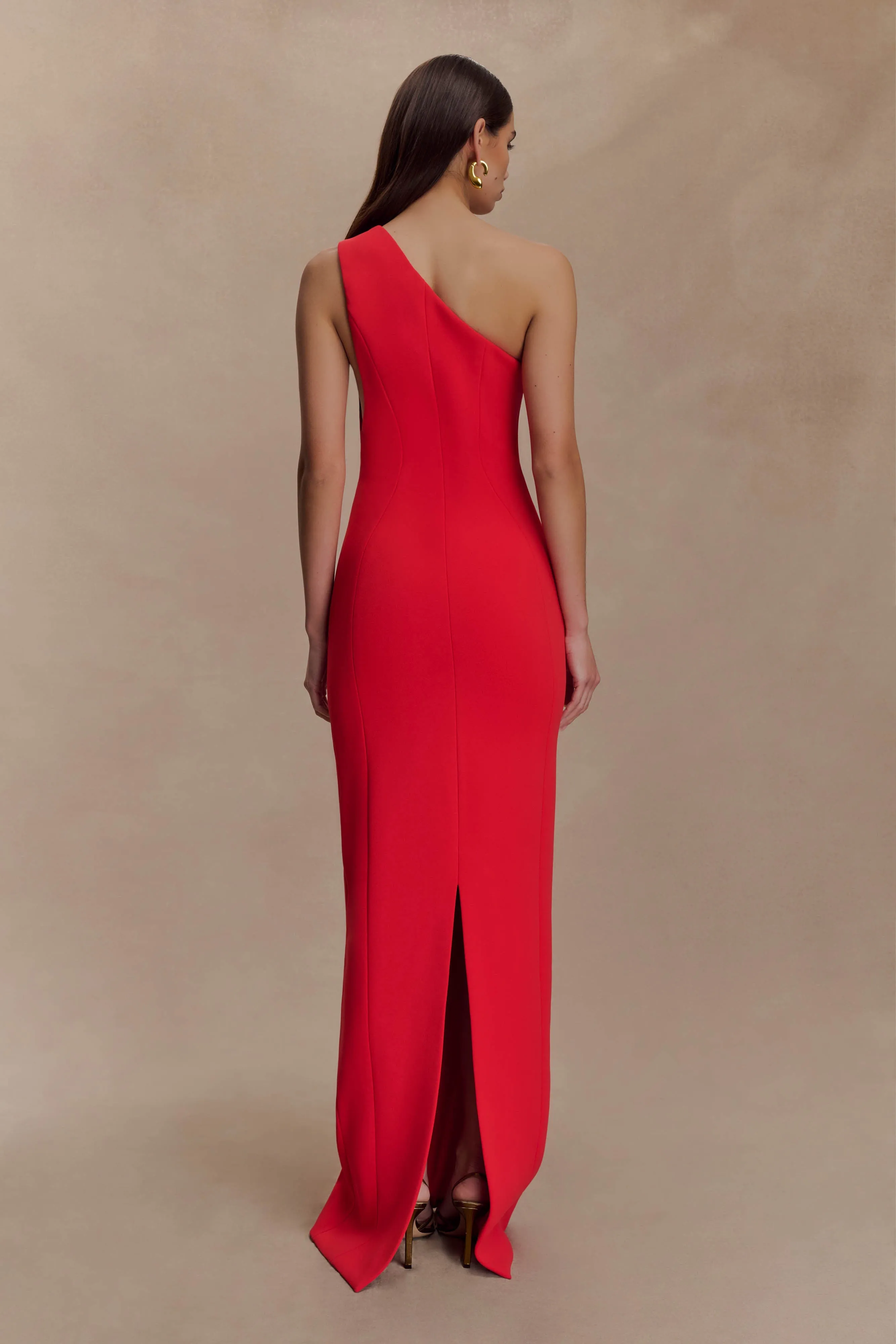 Milena One Shoulder Crepe Maxi Dress - Red sold by Meshki product image thumbnail 2