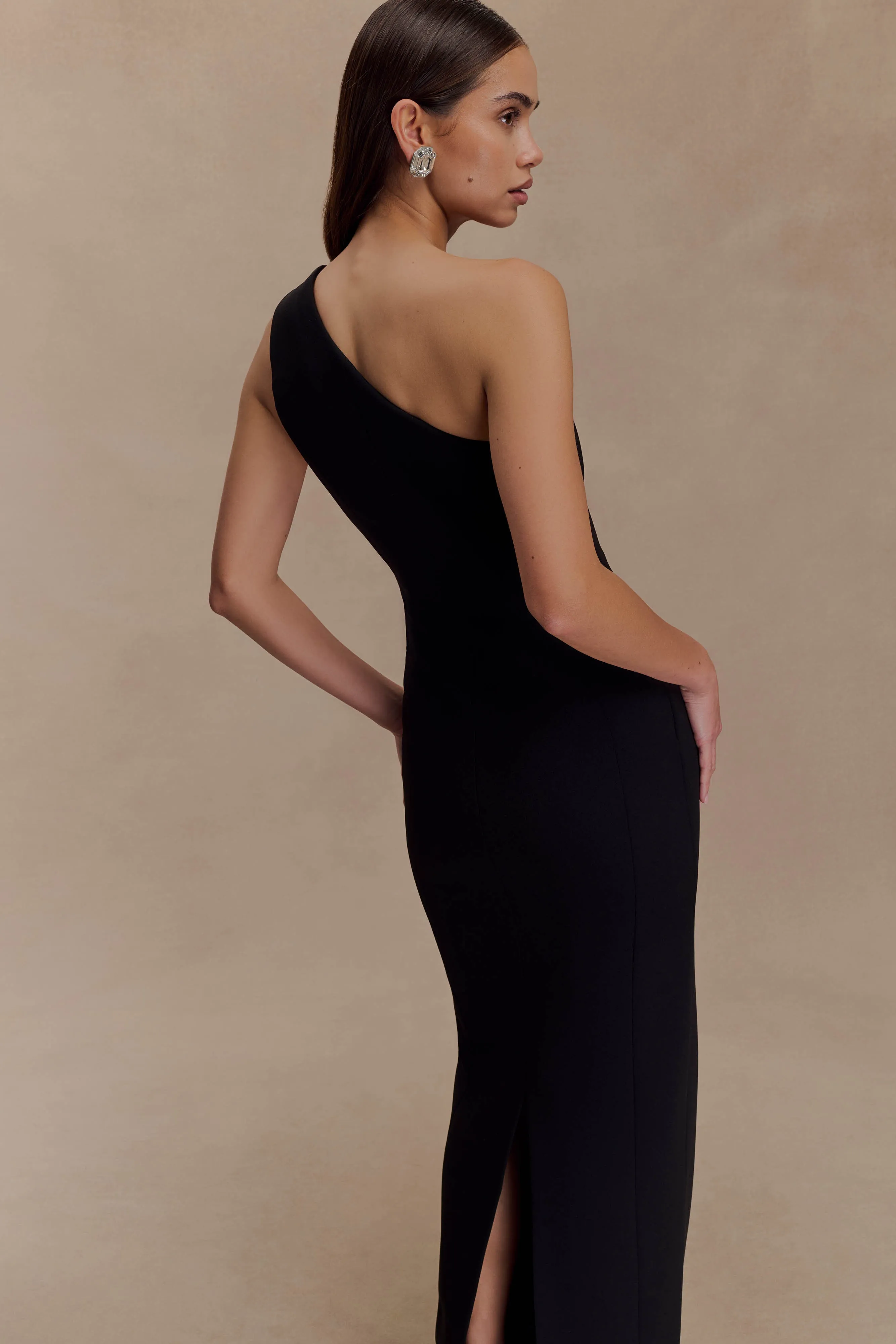 Milena One Shoulder Crepe Maxi Dress - Black sold by Meshki product image thumbnail 3