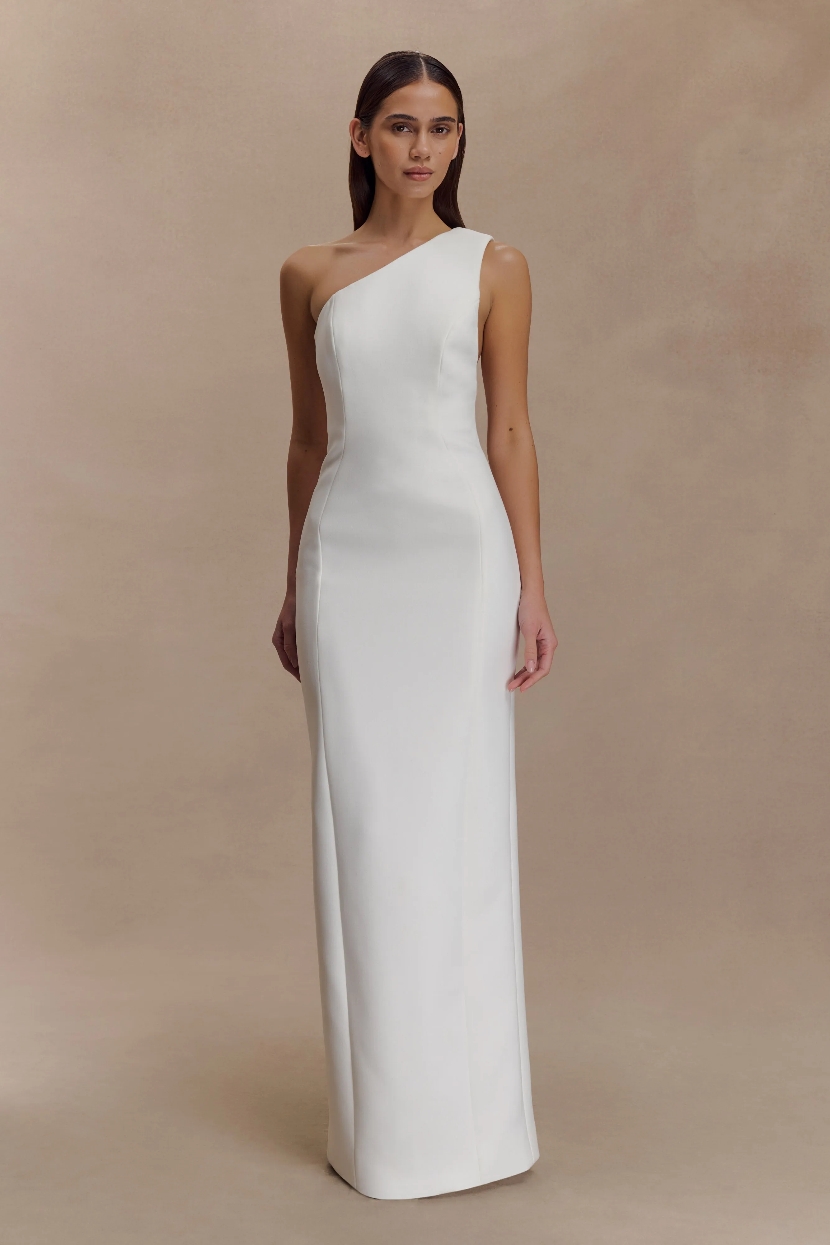 Milena One Shoulder Crepe Maxi Dress - White sold by Meshki product image thumbnail 5