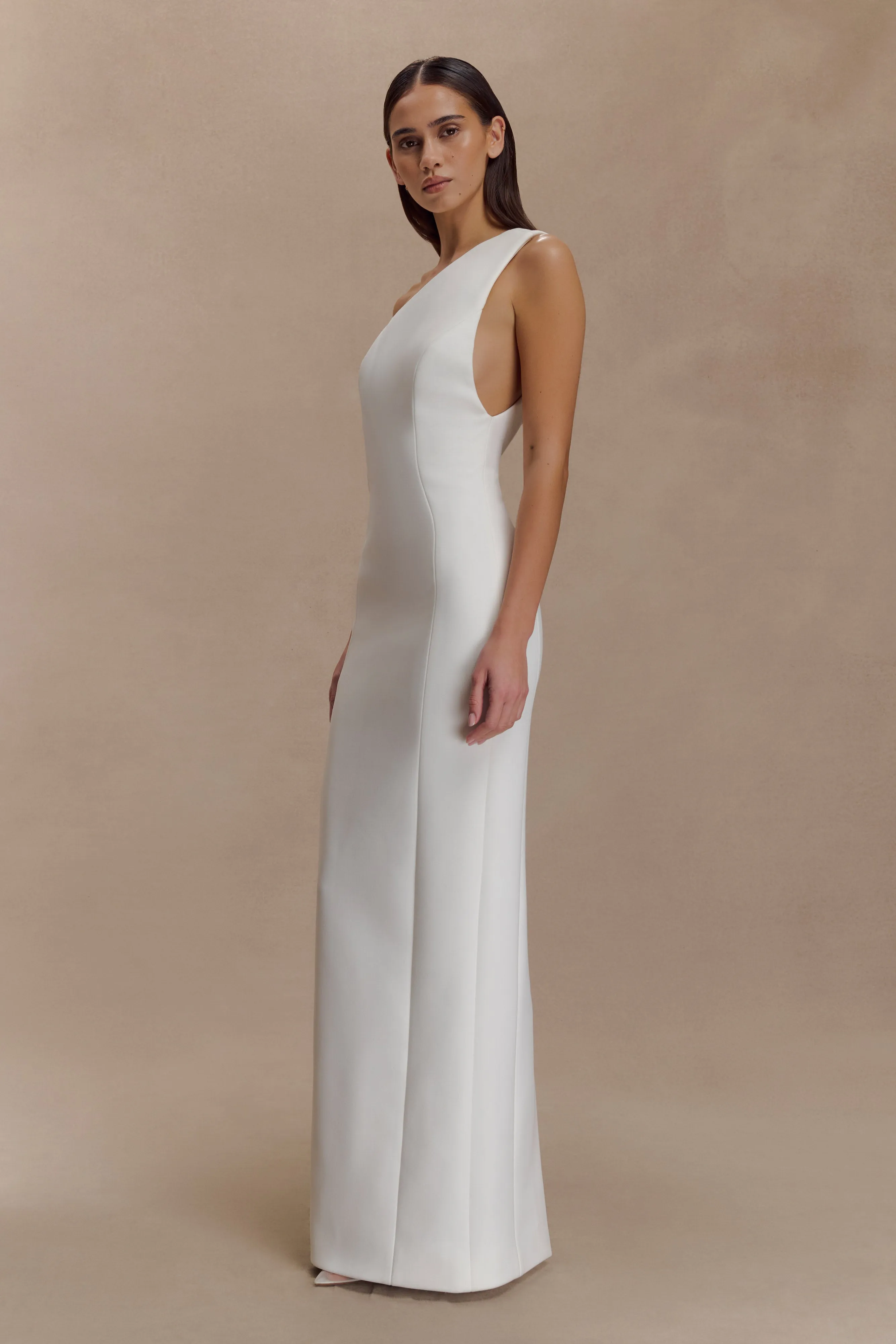 Milena One Shoulder Crepe Maxi Dress - White sold by Meshki product image thumbnail 3