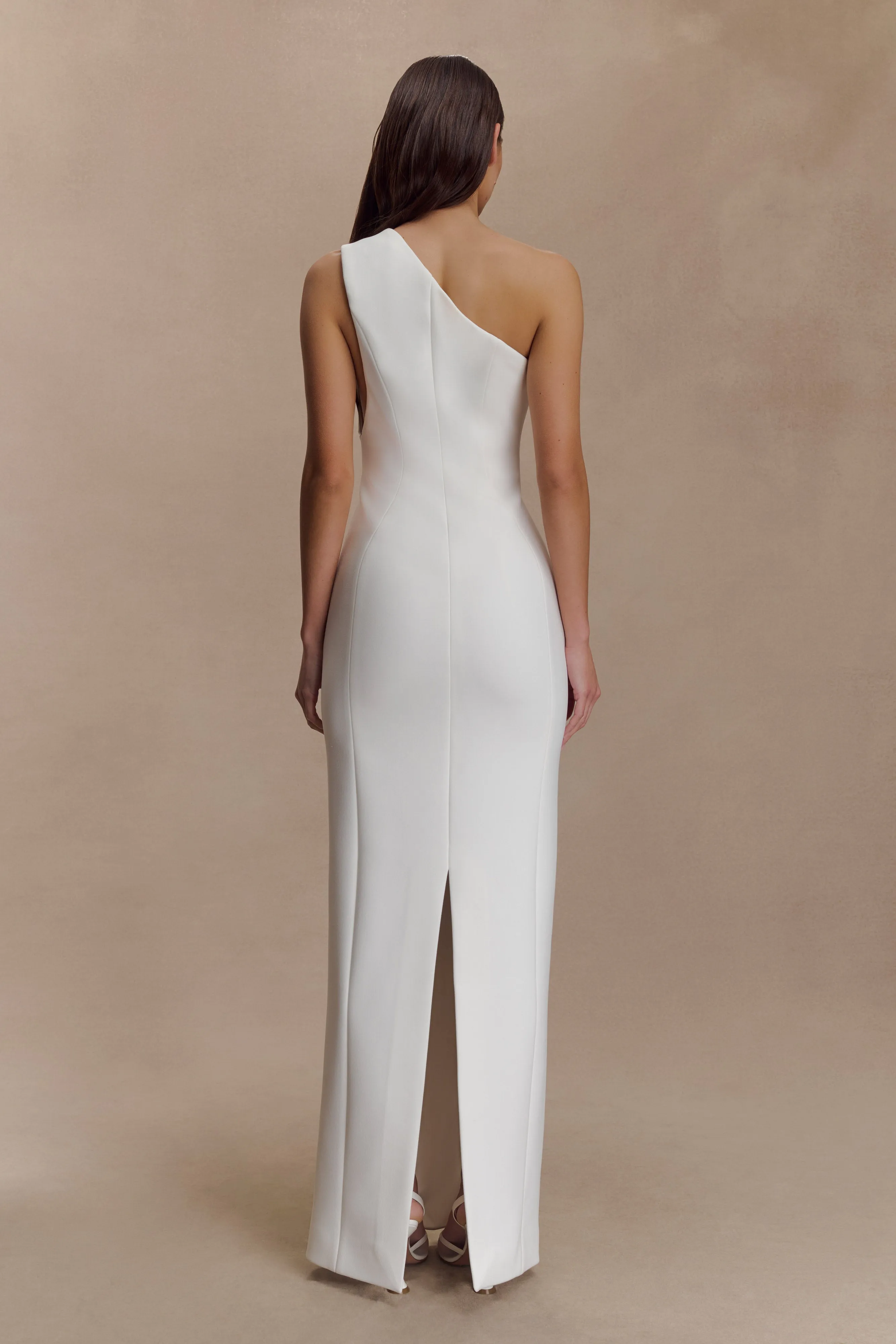 Milena One Shoulder Crepe Maxi Dress - White sold by Meshki product image thumbnail 2