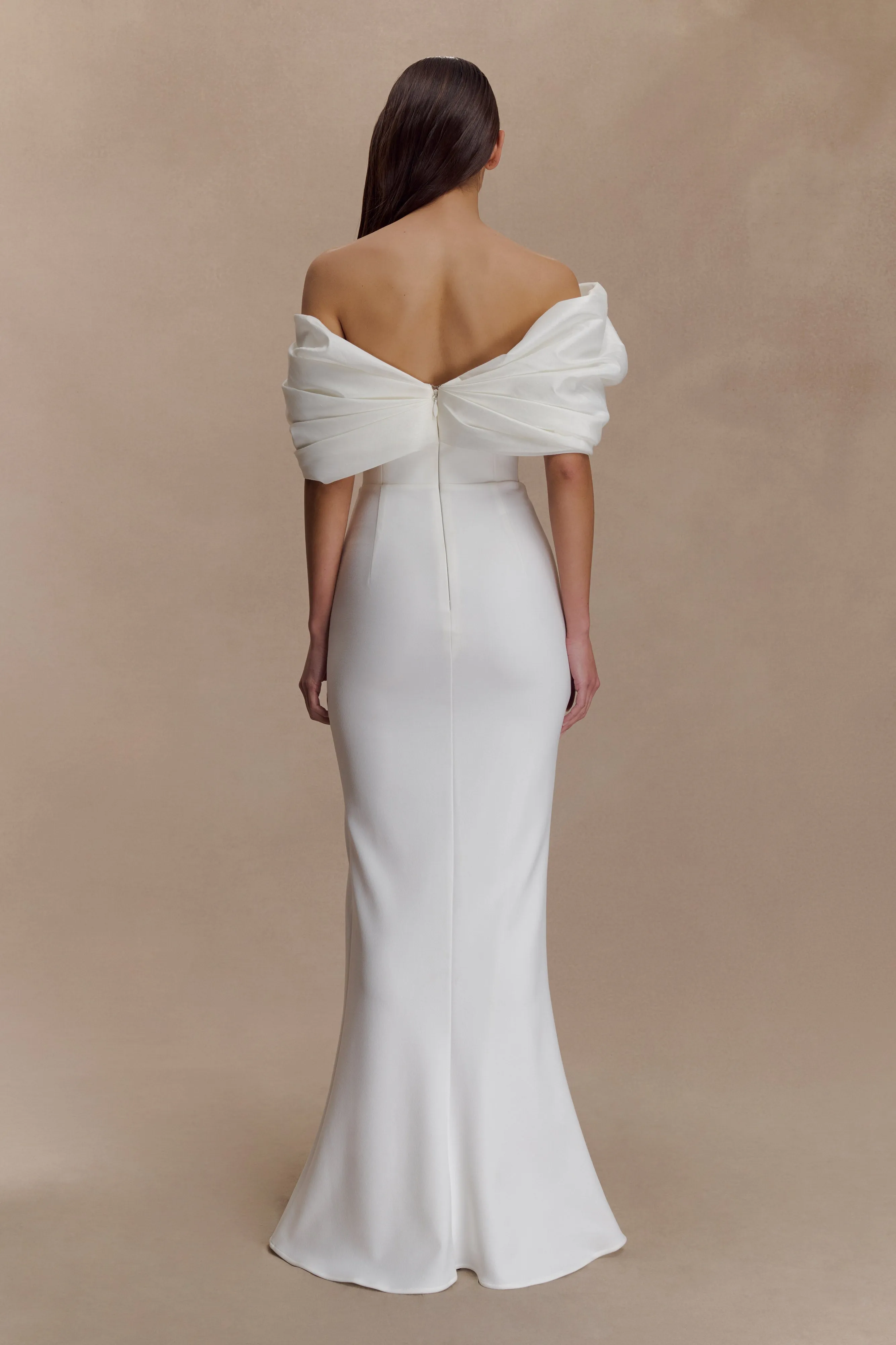 Aphrodite Off Shoulder Crepe Gown - Ivory sold by Meshki product image thumbnail 4