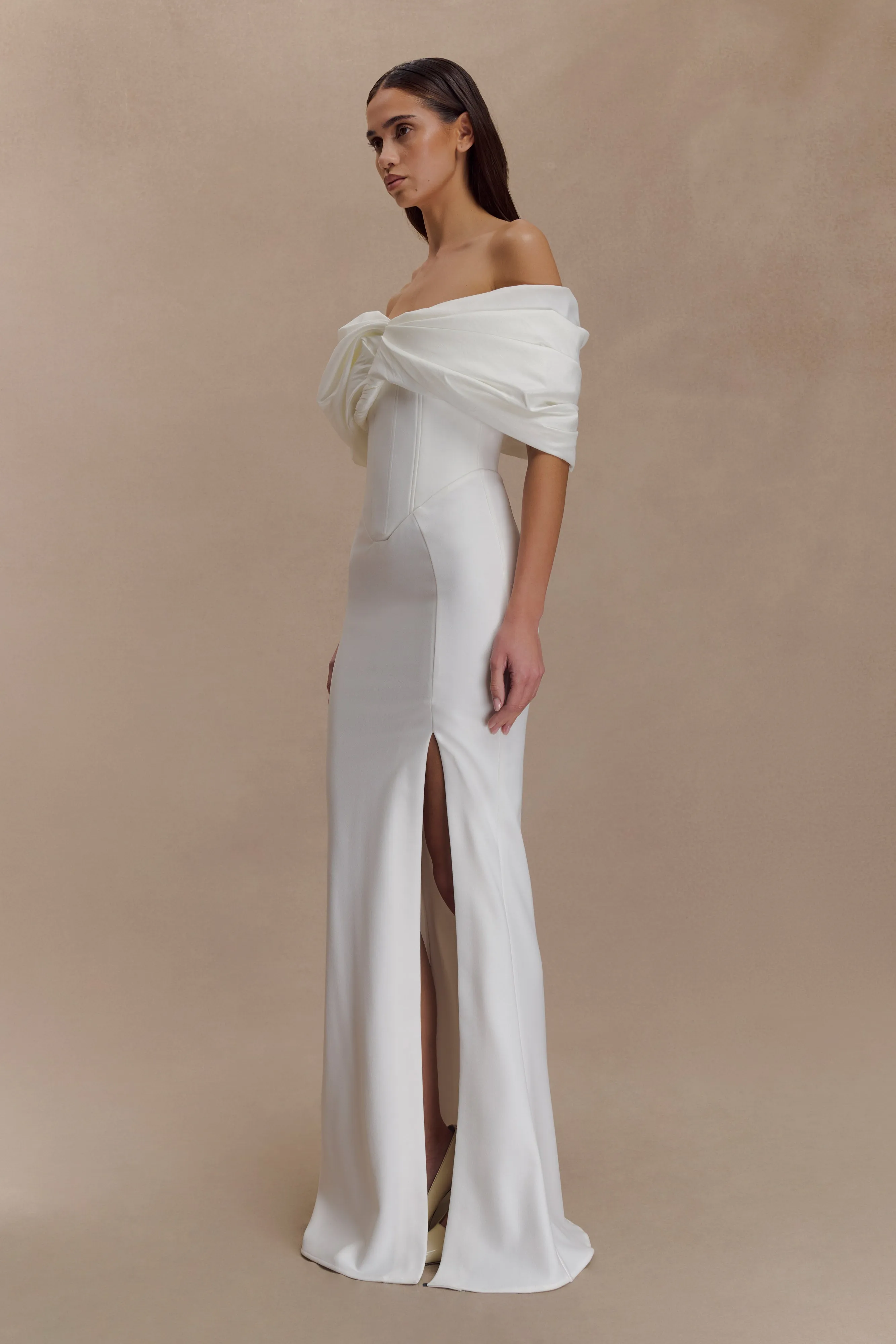 Aphrodite Off Shoulder Crepe Gown - Ivory sold by Meshki product image thumbnail 5