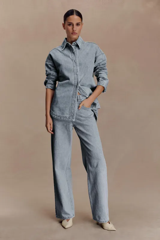 Lioda Oversized Denim Shirt - 80'S Blue sold by Meshki