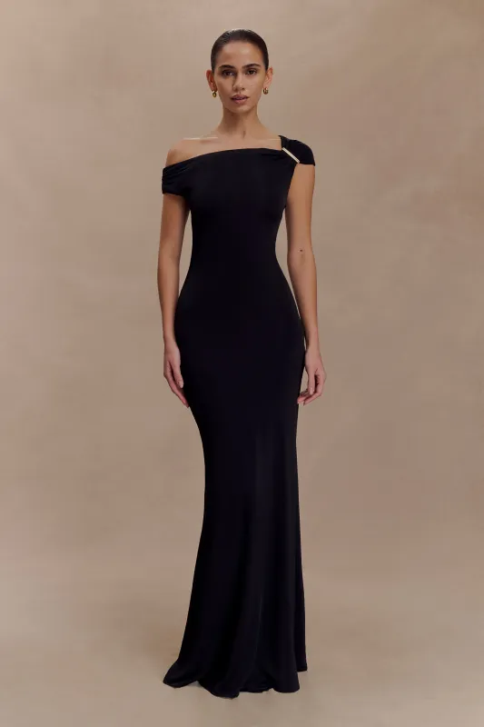 Kinsley Slinky Maxi Dress With Hardware - Black sold by Meshki