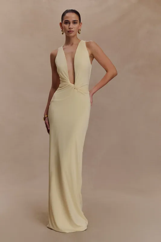 Stella Draped Slinky Maxi Dress - Pale Lemon sold by Meshki