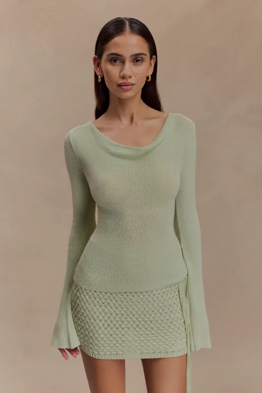 Elowen Knit Cowl Long Sleeve Top - Pastel Green sold by Meshki