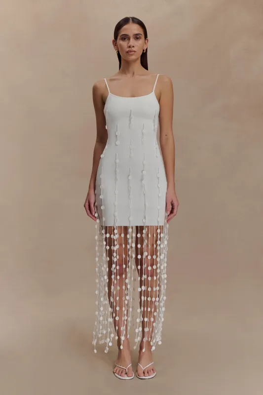 Tove Hand Knit Flower Mini Dress - White sold by Meshki