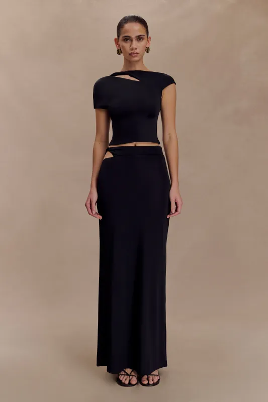 Haven Slinky Twist Midi Skirt - Black sold by Meshki