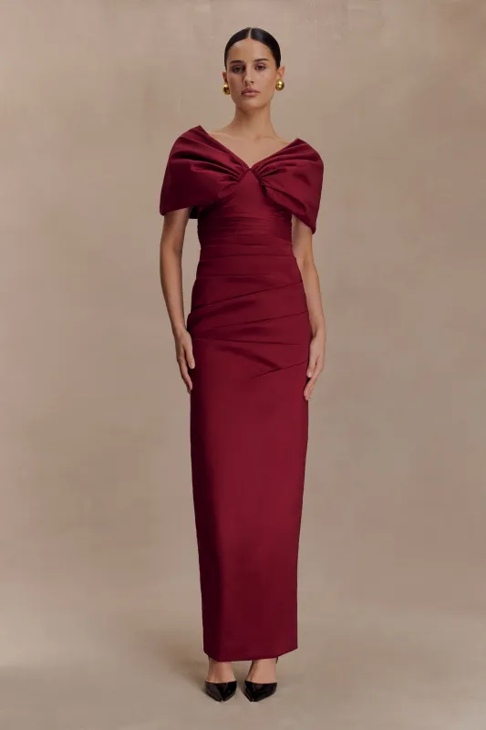 Thelma Bardot Maxi Dress - Wine sold by Meshki