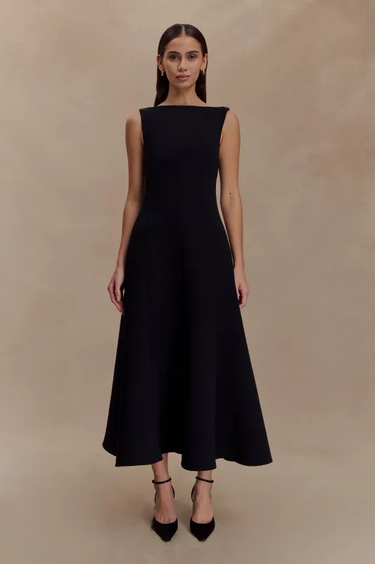 Callista Crepe A-Line Midi Dress - Black sold by Meshki