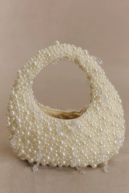 Amara Pearl Teardrop Beaded Bag - White sold by Meshki