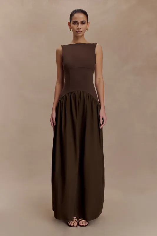 Acacia Contrast Sleeveless Maxi Dress - Chocolate sold by Meshki