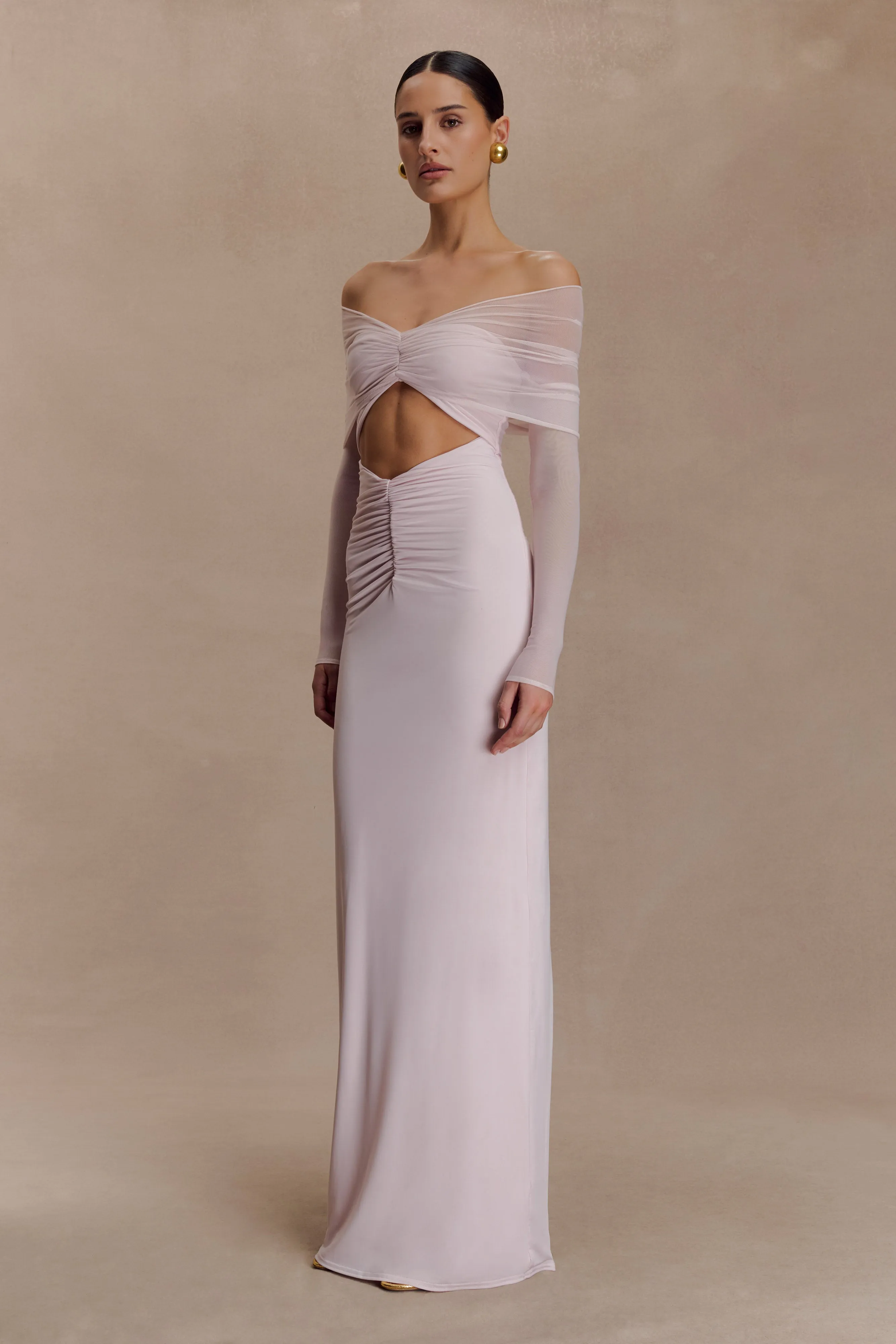 Rafaella Slinky And Mesh Maxi Dress - Pale Pink sold by Meshki product image thumbnail 3