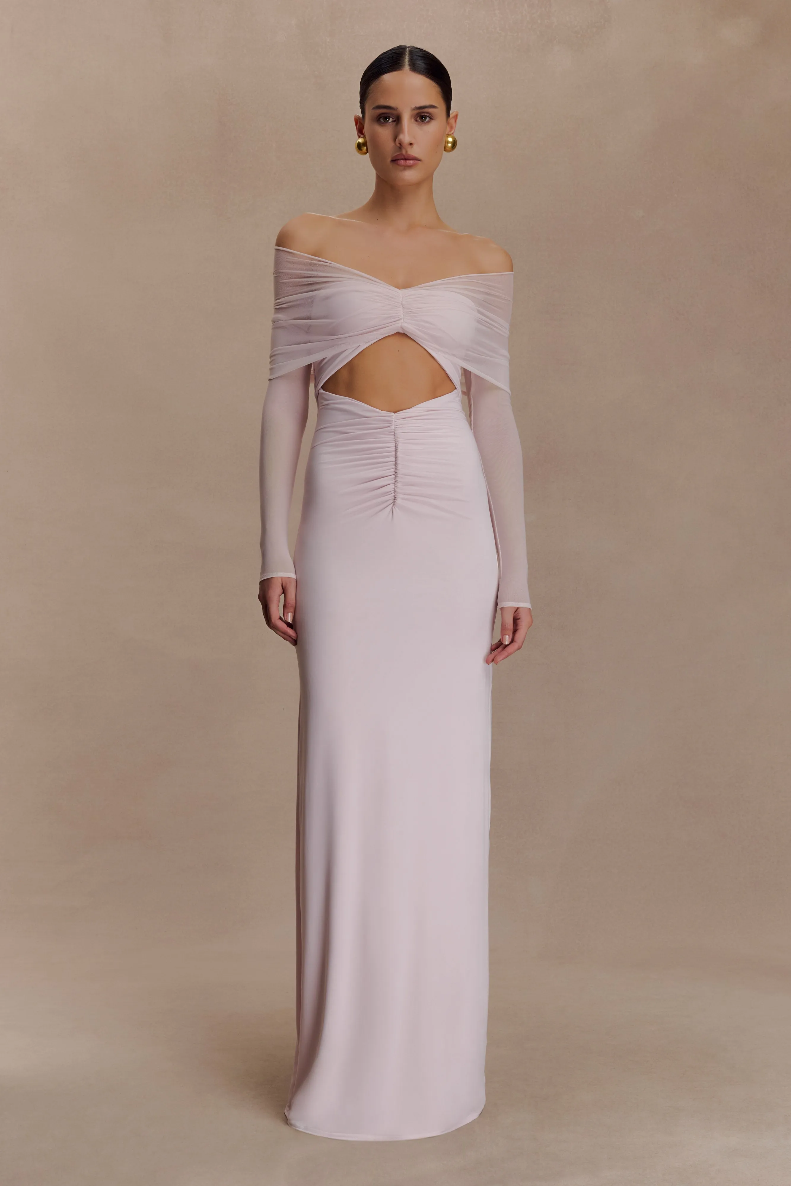 Rafaella Slinky And Mesh Maxi Dress - Pale Pink sold by Meshki product image thumbnail 5