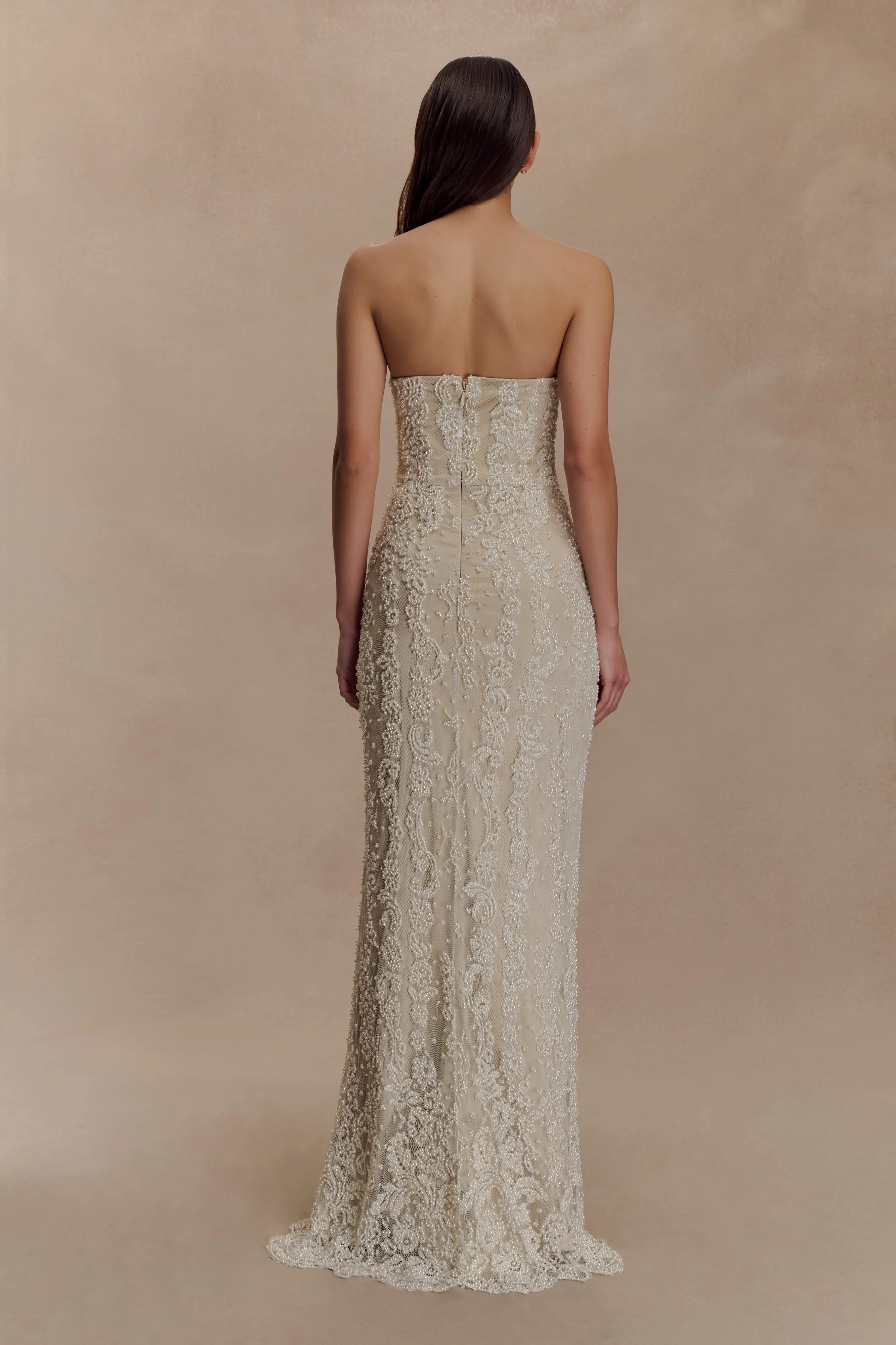 Eva Hand Beaded Pearl & Lace Maxi Dress - White sold by Meshki product image thumbnail 5