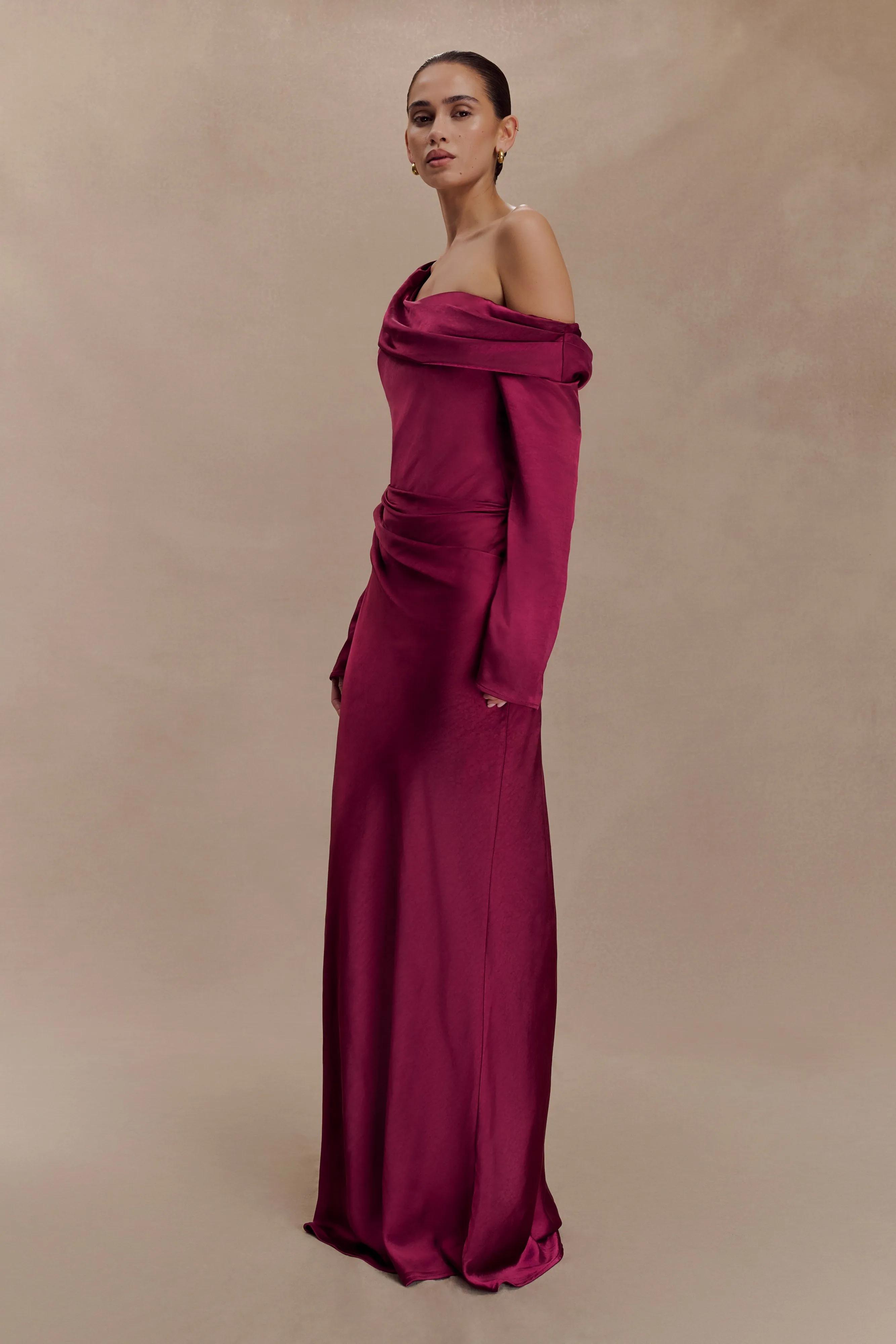 Iris Long Sleeve Satin Maxi Dress - Mahogany sold by Meshki product image thumbnail 4