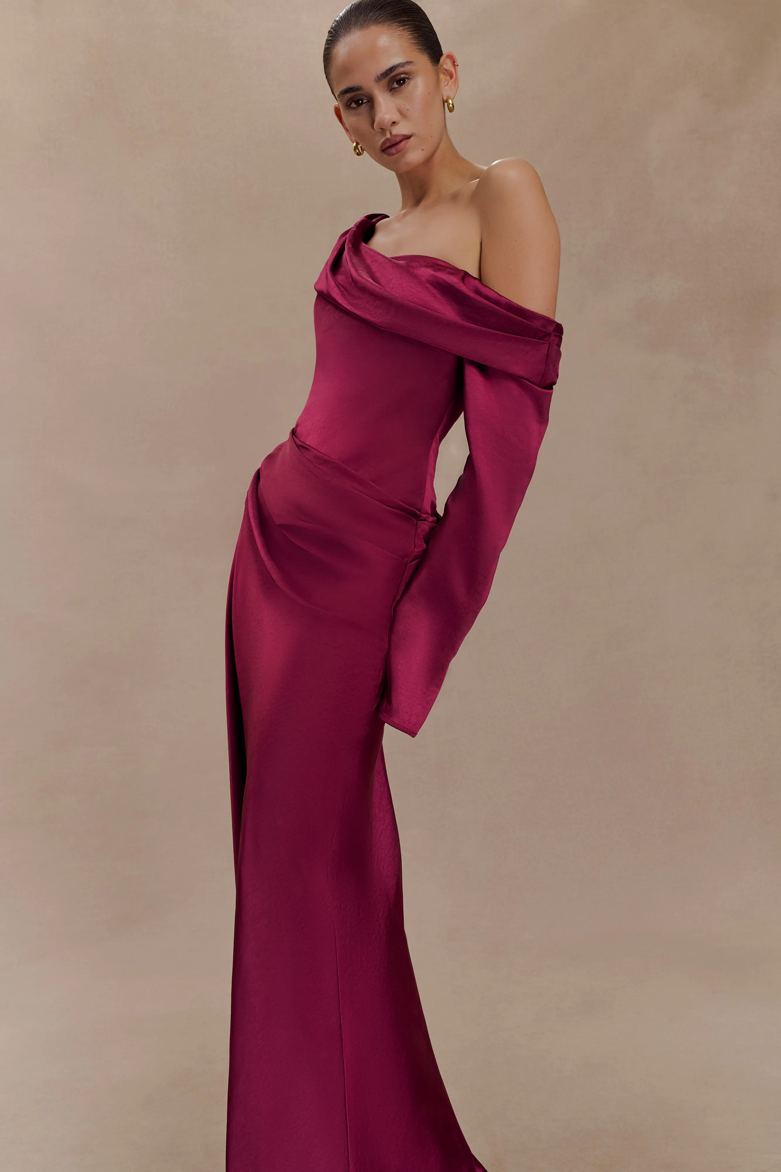 Iris Long Sleeve Satin Maxi Dress - Mahogany sold by Meshki product image thumbnail 3