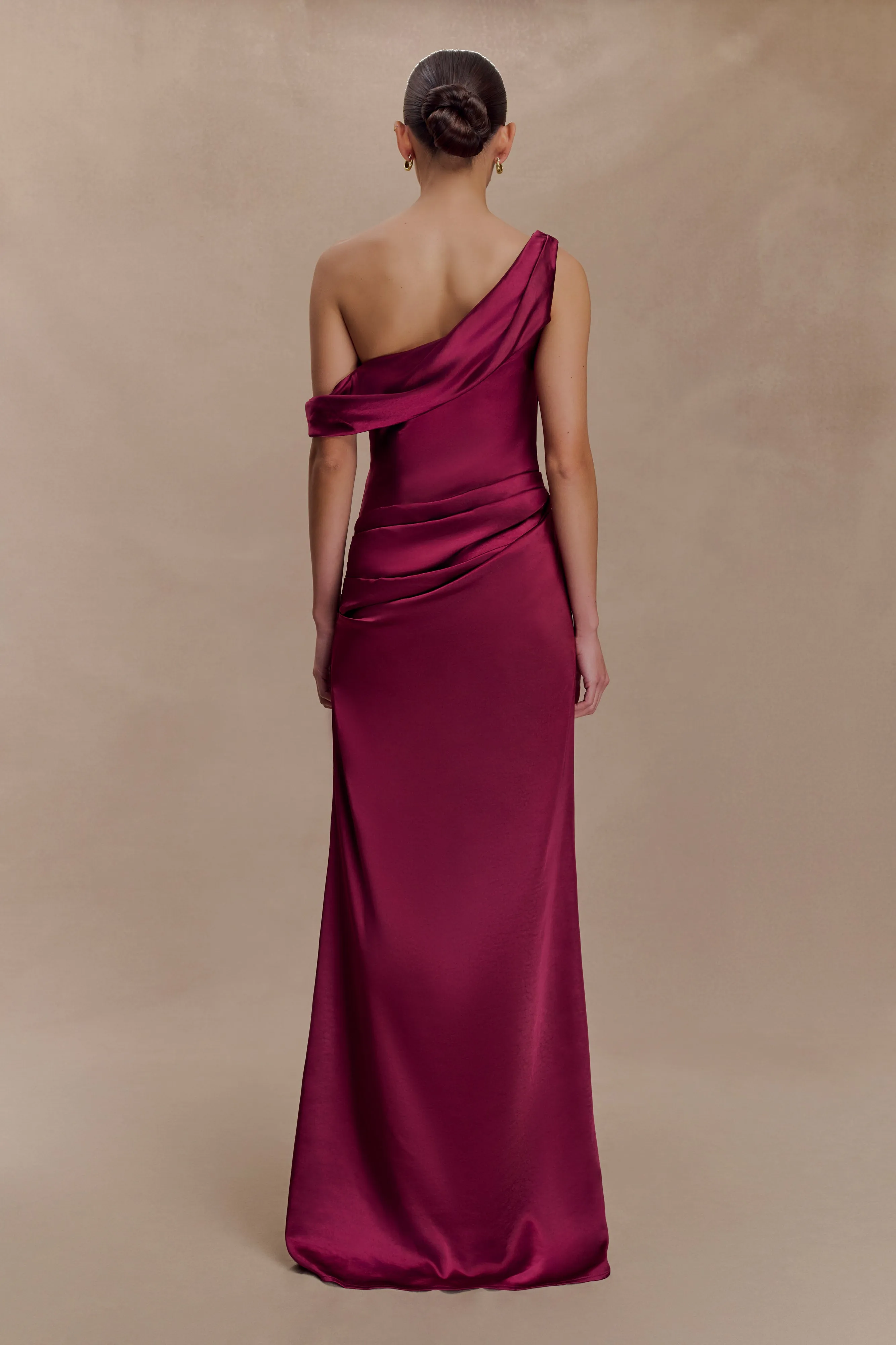 Dalia Off Shoulder Satin Maxi Dress - Mahogany sold by Meshki product image thumbnail 2
