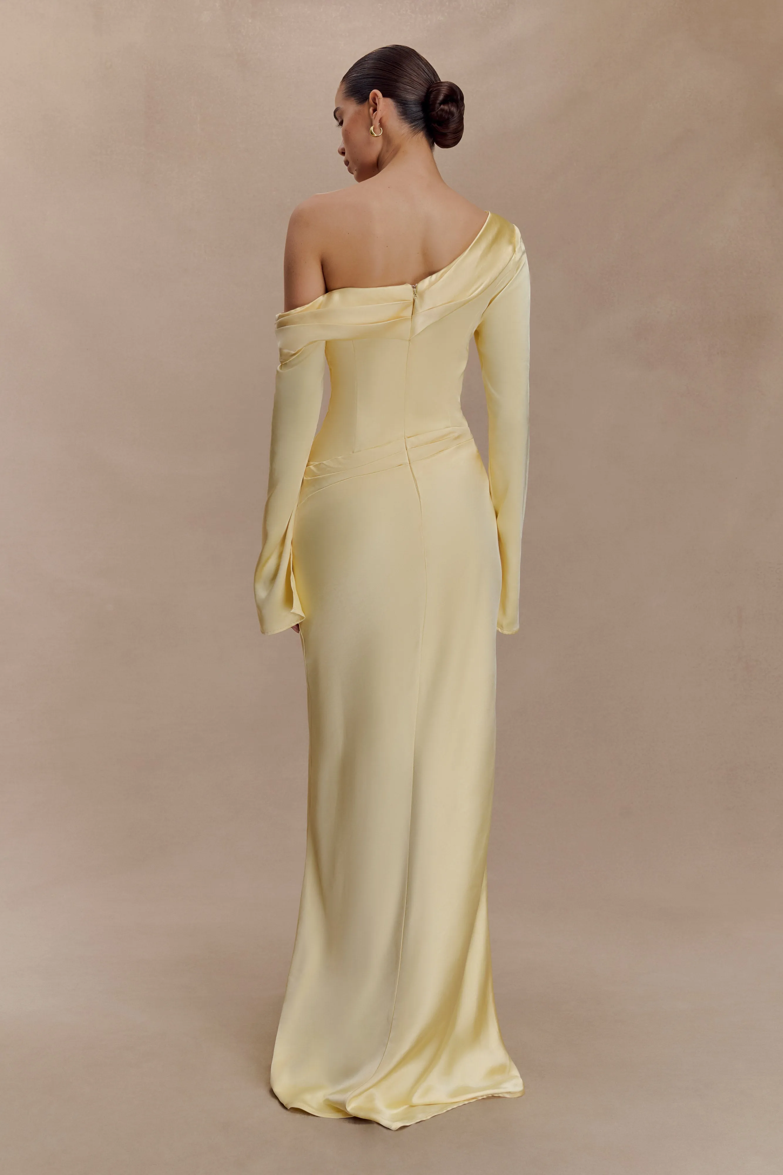 Iris Long Sleeve Satin Maxi Dress - Lemon sold by Meshki product image thumbnail 2
