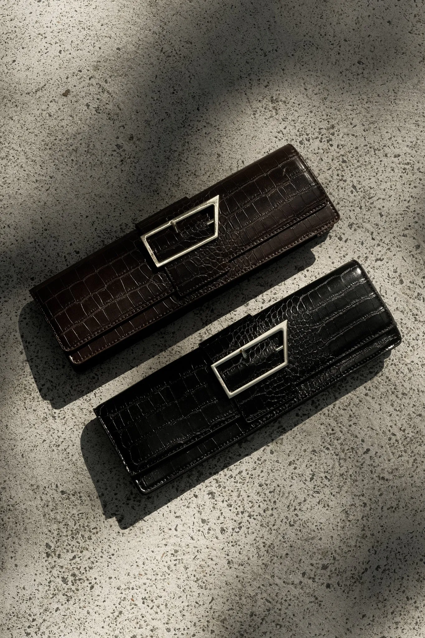 Jessica Faux Leather Crocodile Clutch - Black sold by Meshki product image thumbnail 5