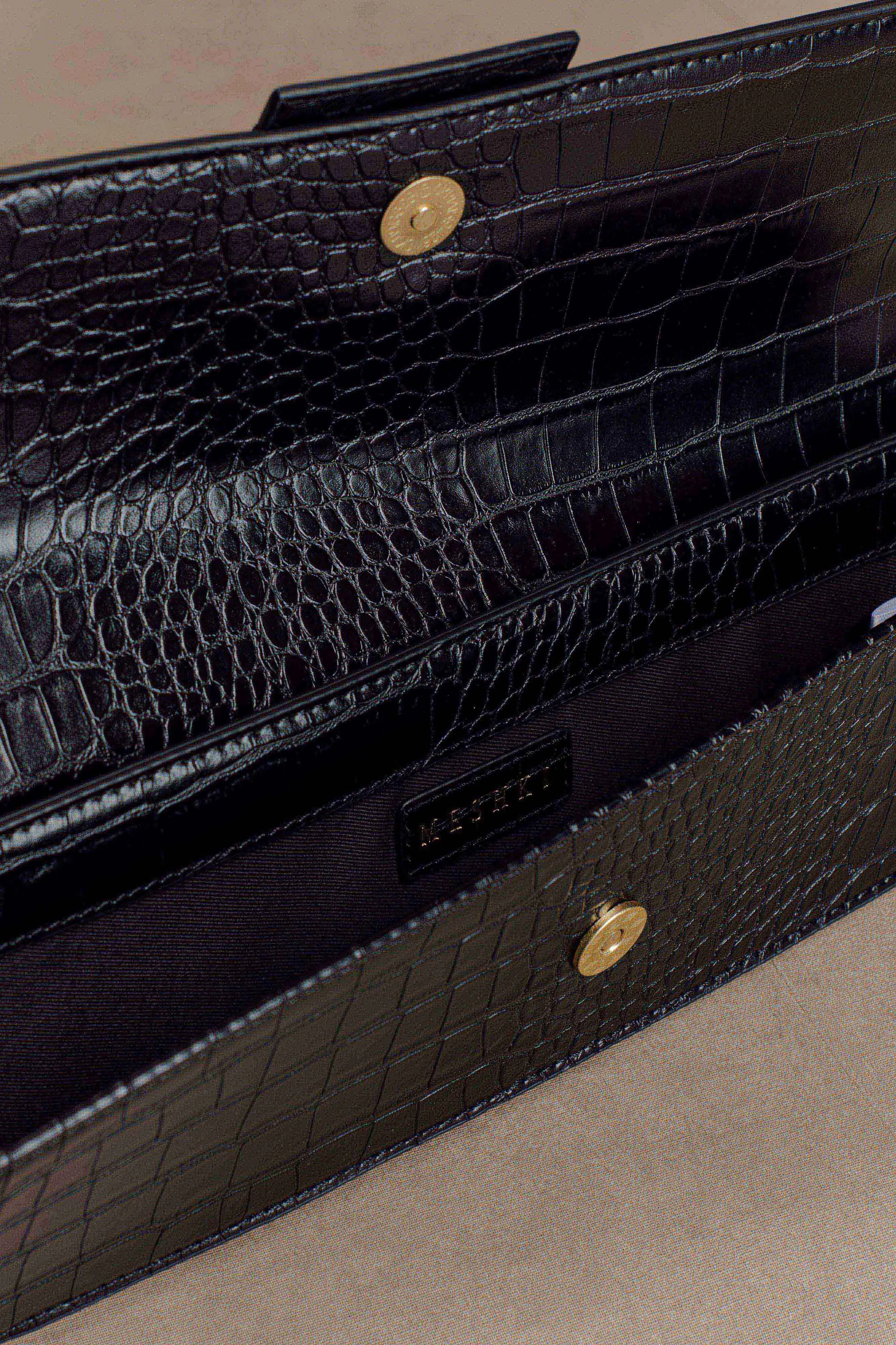 Jessica Faux Leather Crocodile Clutch - Black sold by Meshki product image thumbnail 2