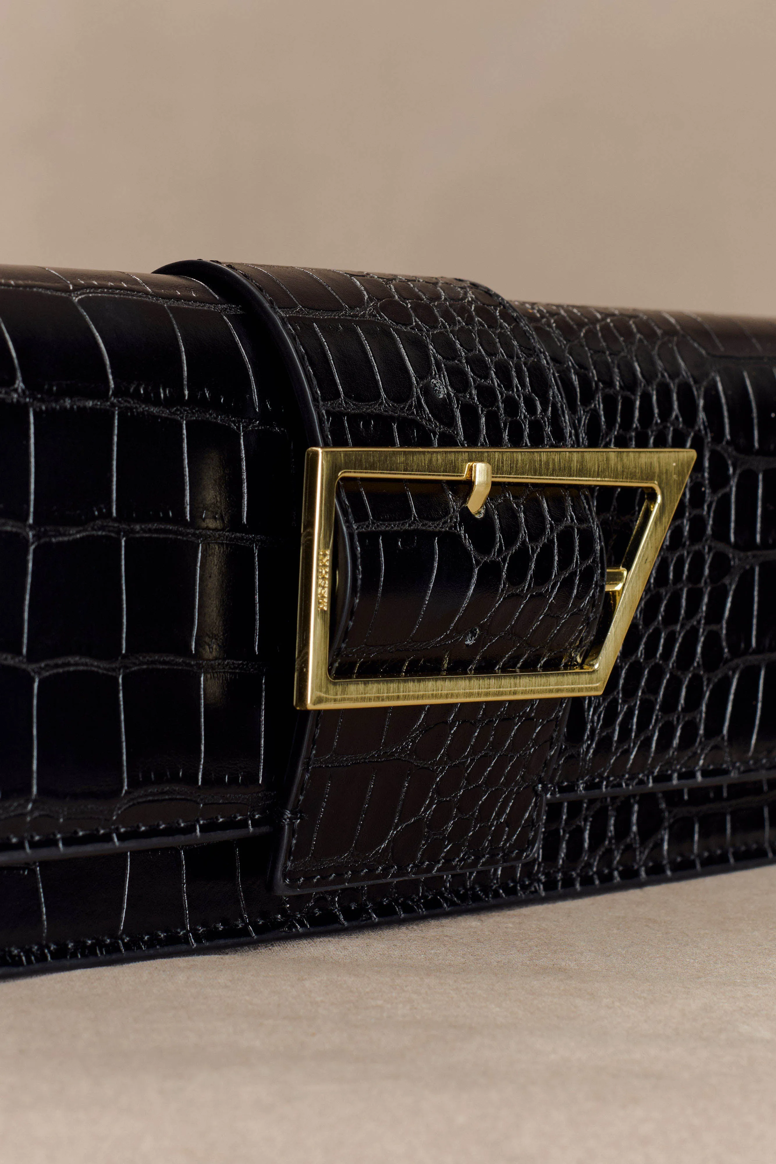 Jessica Faux Leather Crocodile Clutch - Black sold by Meshki product image thumbnail 3