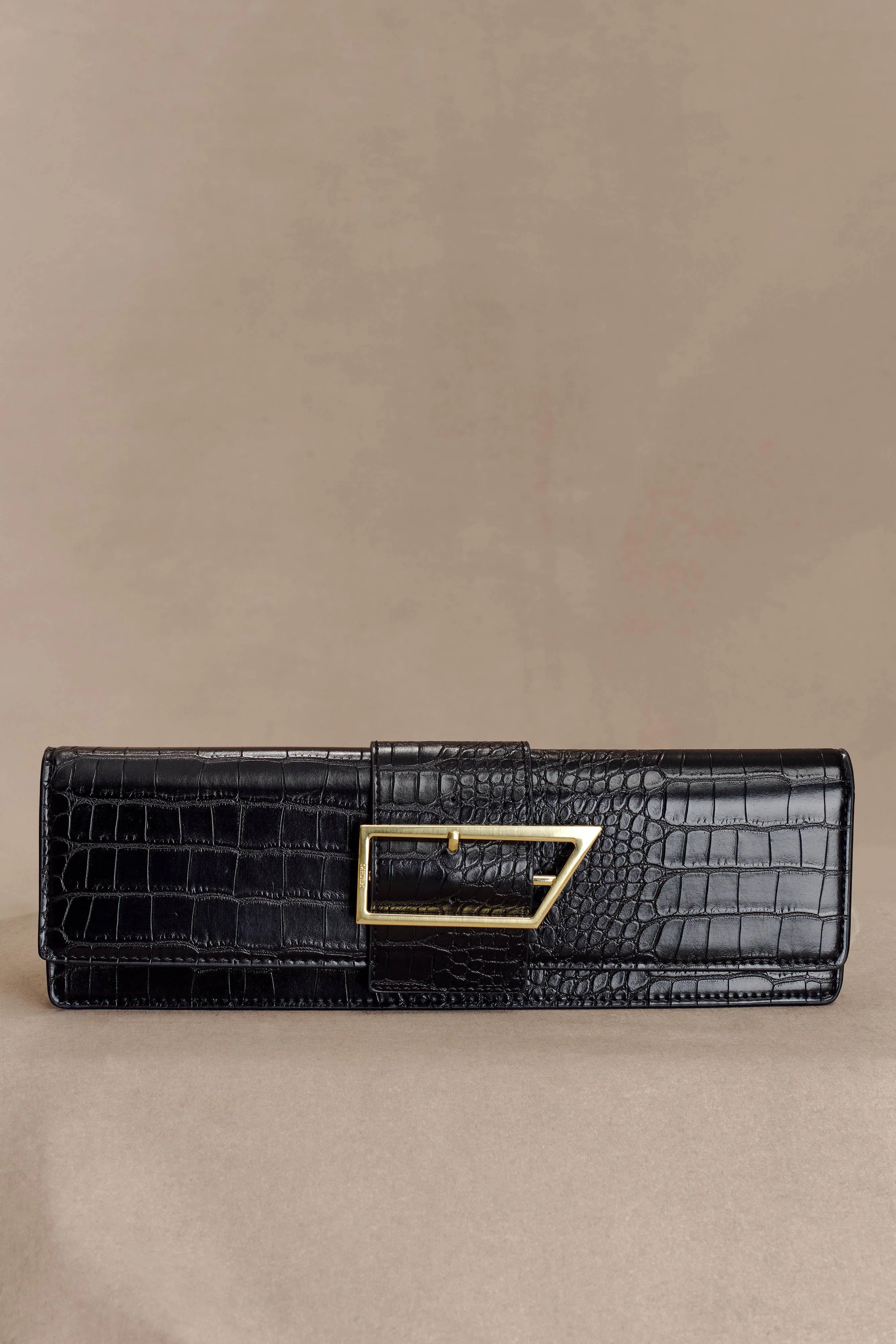 Jessica Faux Leather Crocodile Clutch - Black sold by Meshki product image thumbnail 4