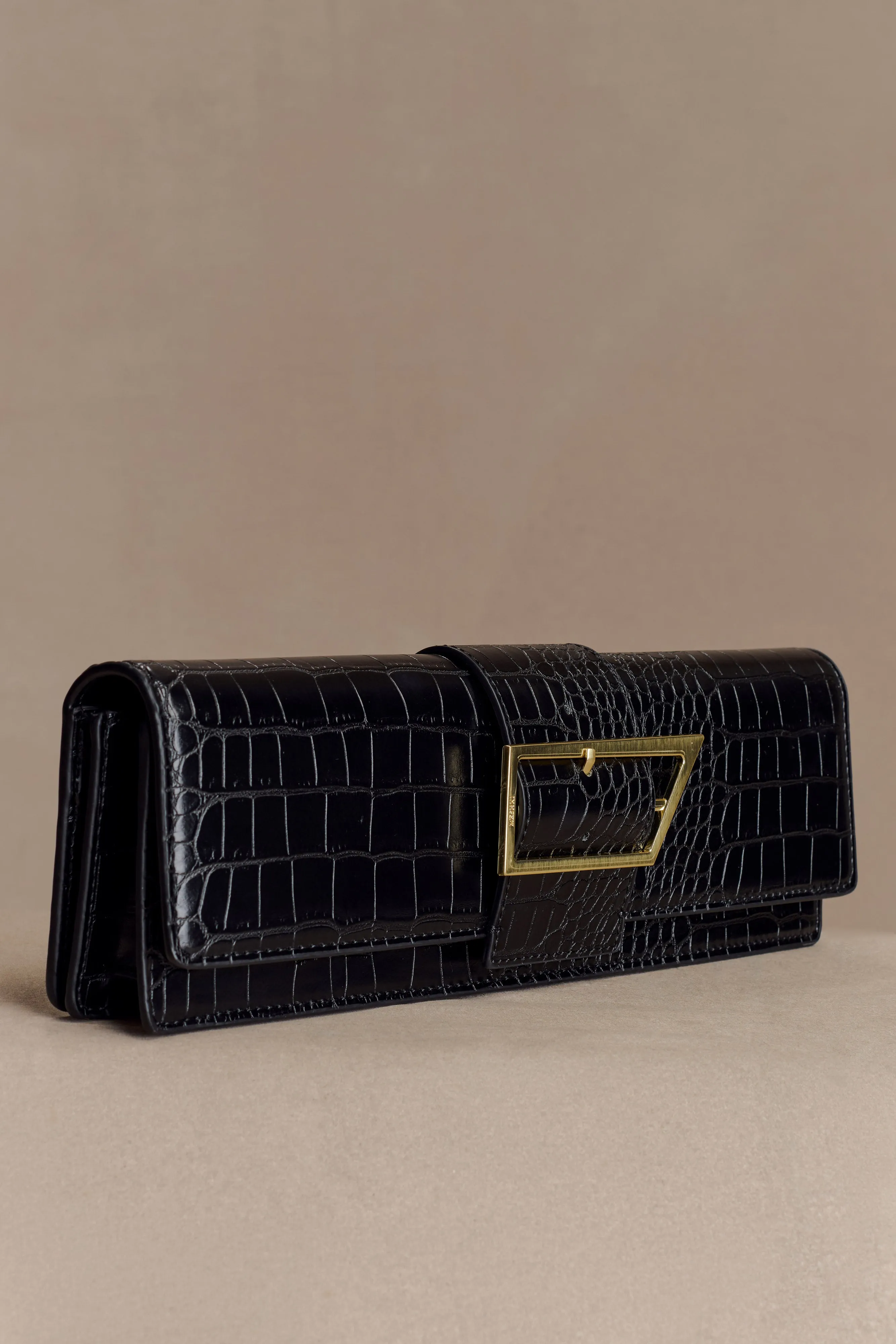 Jessica Faux Leather Crocodile Clutch - Black sold by Meshki