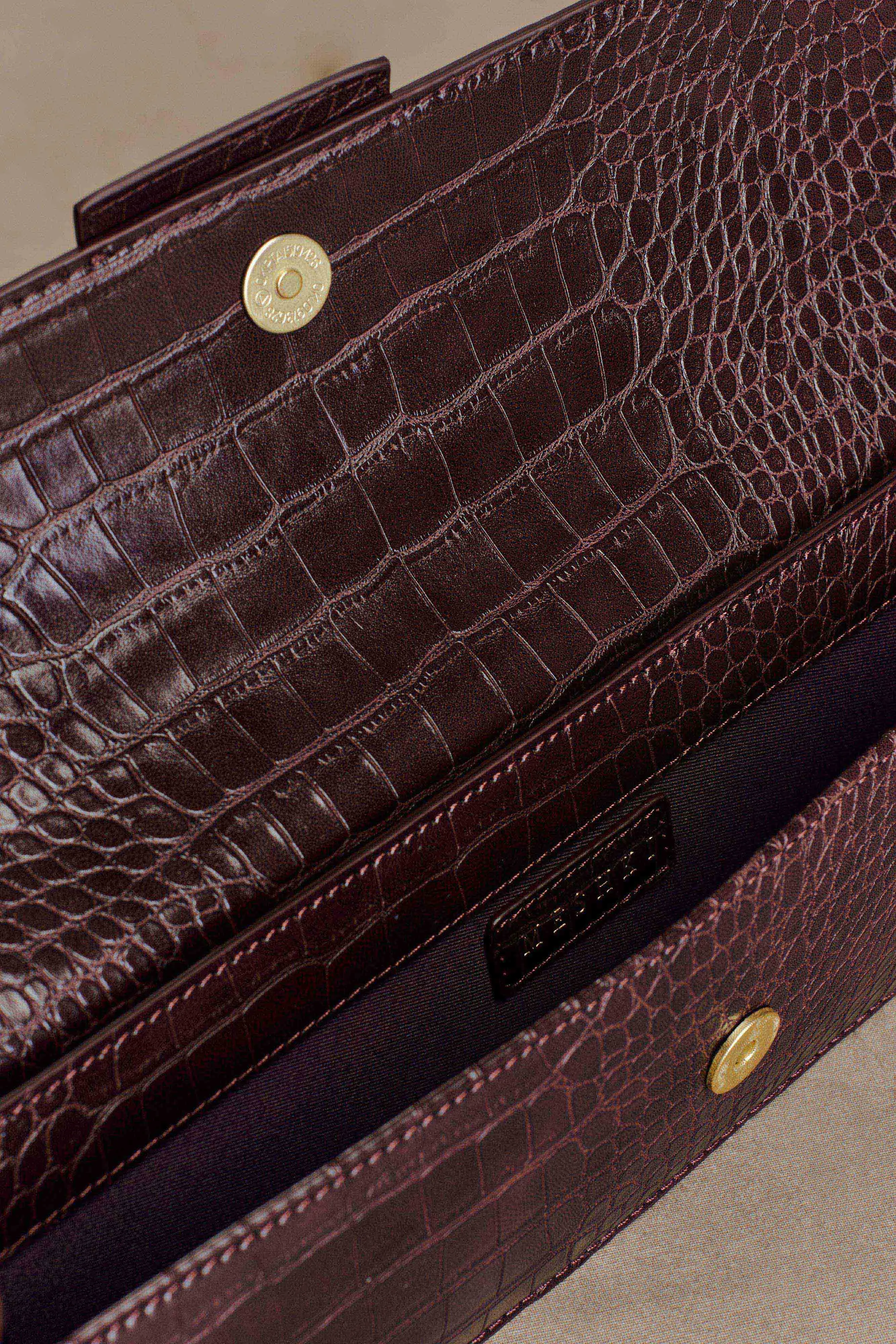 Jessica Faux Leather Crocodile Clutch - Burgundy sold by Meshki product image thumbnail 2