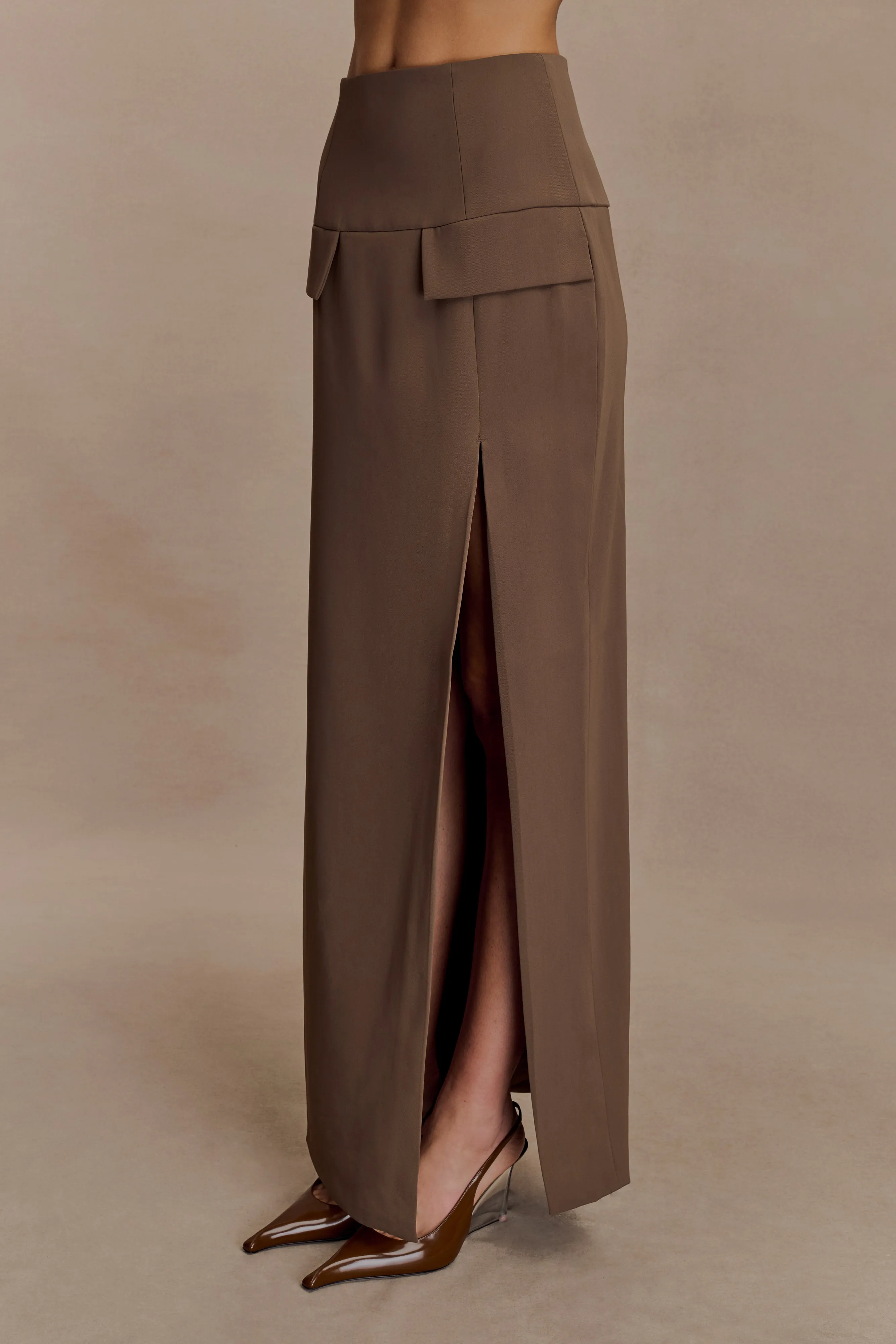 Cassie Column Maxi Skirt - Cacao Brown sold by Meshki product image thumbnail 4