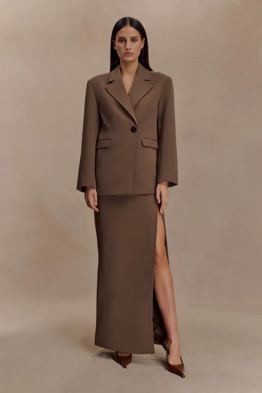 Cassie Column Maxi Skirt - Cacao Brown sold by Meshki