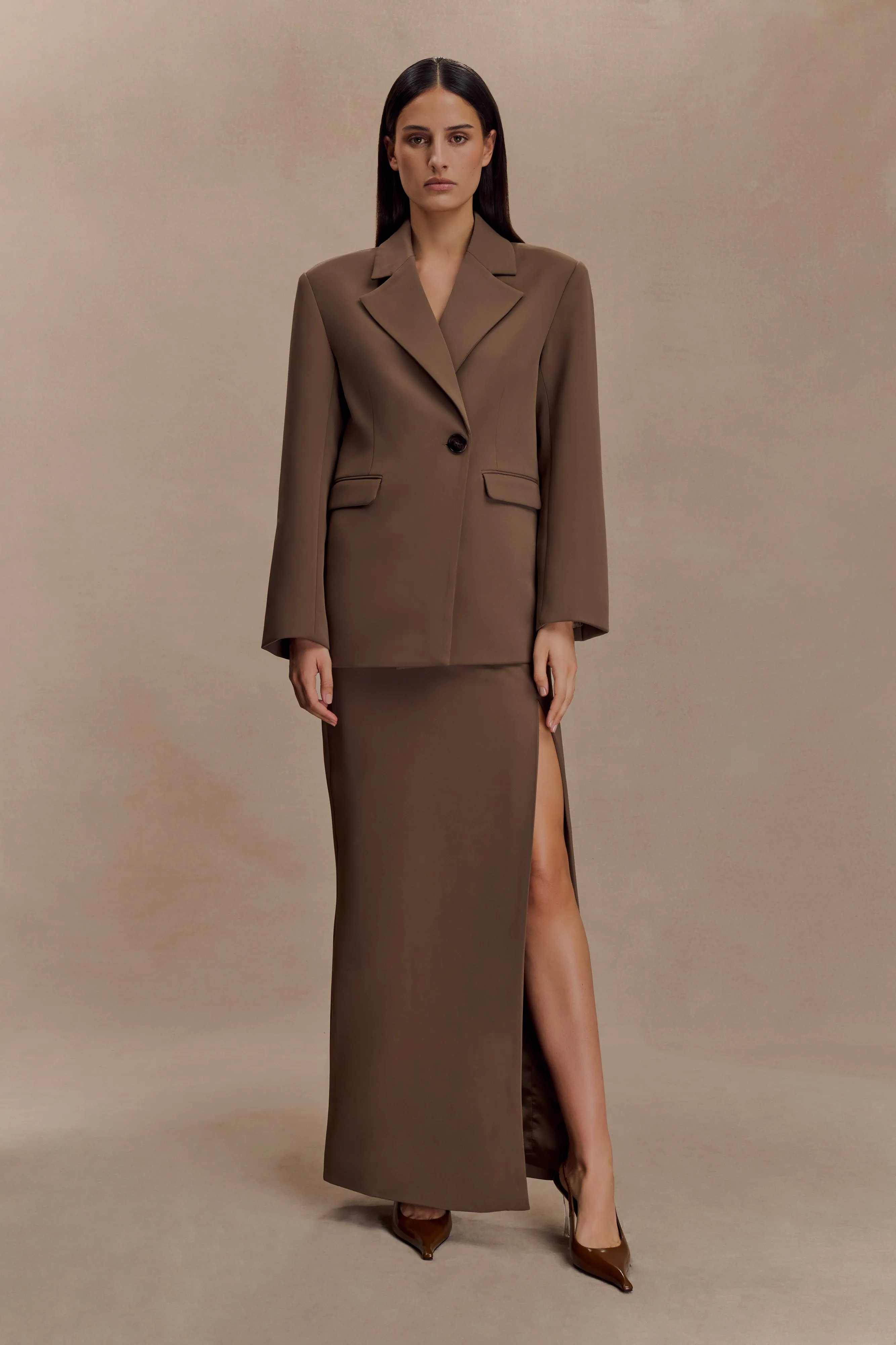 Cassie Column Maxi Skirt - Cacao Brown sold by Meshki