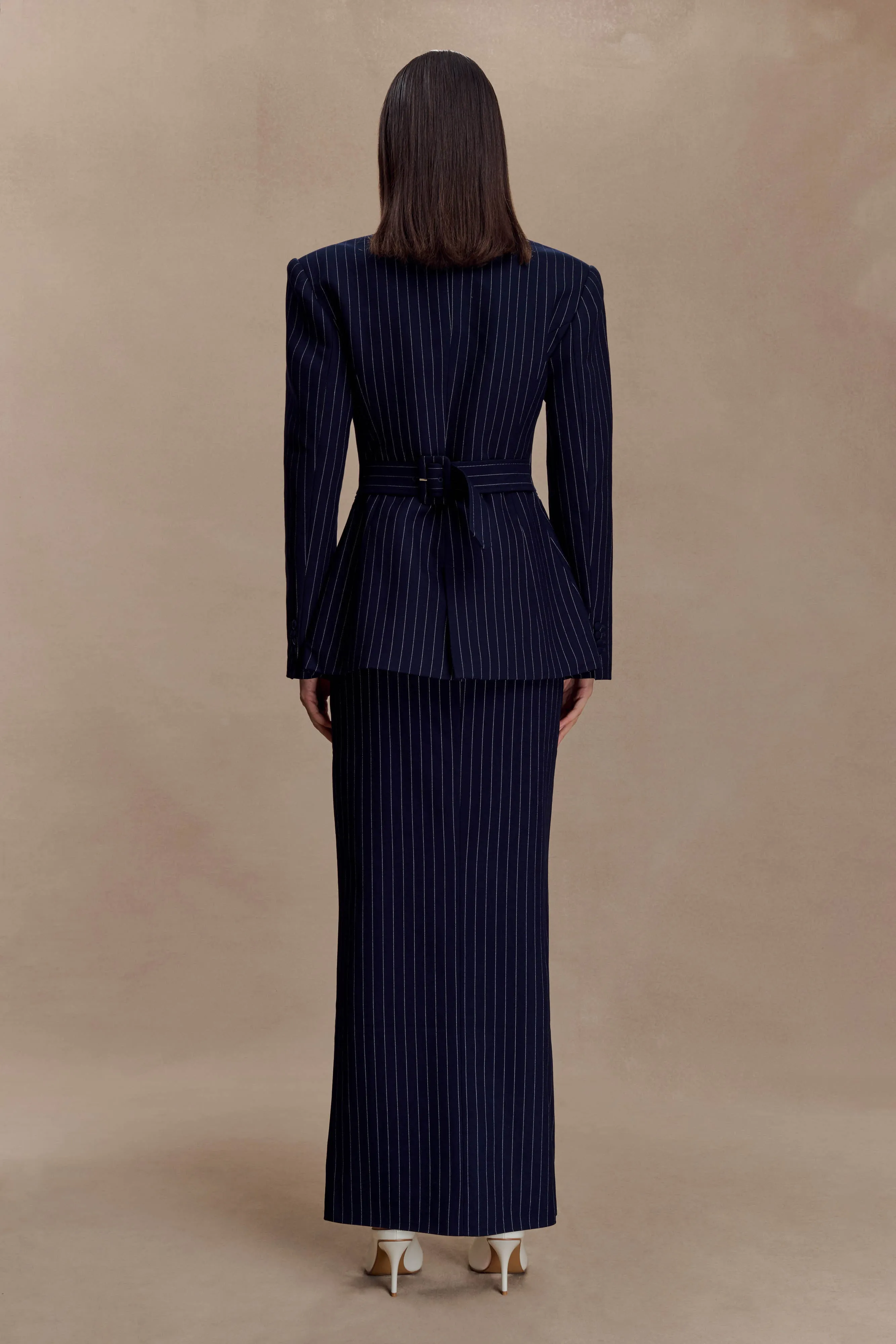 Cassie Column Maxi Skirt - Navy Pinstripe sold by Meshki product image thumbnail 2