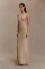 Harriet Halter Neck Diamante Maxi Dress - Sandy Gold sold by Meshki