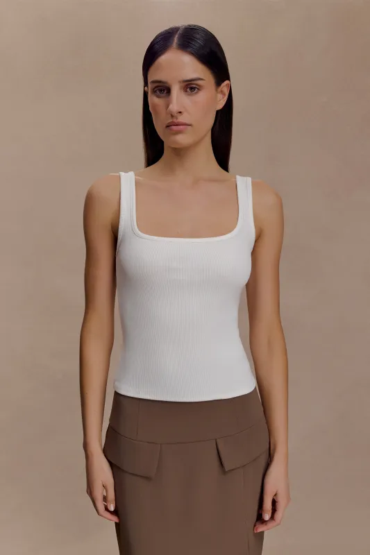 Aisling Ribbed Square Neck Sleeveless Top - Ivory sold by Meshki