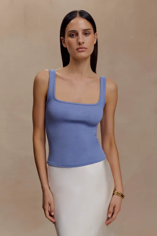Aisling Ribbed Square Neck Sleeveless Top - Cornflower Blue sold by Meshki