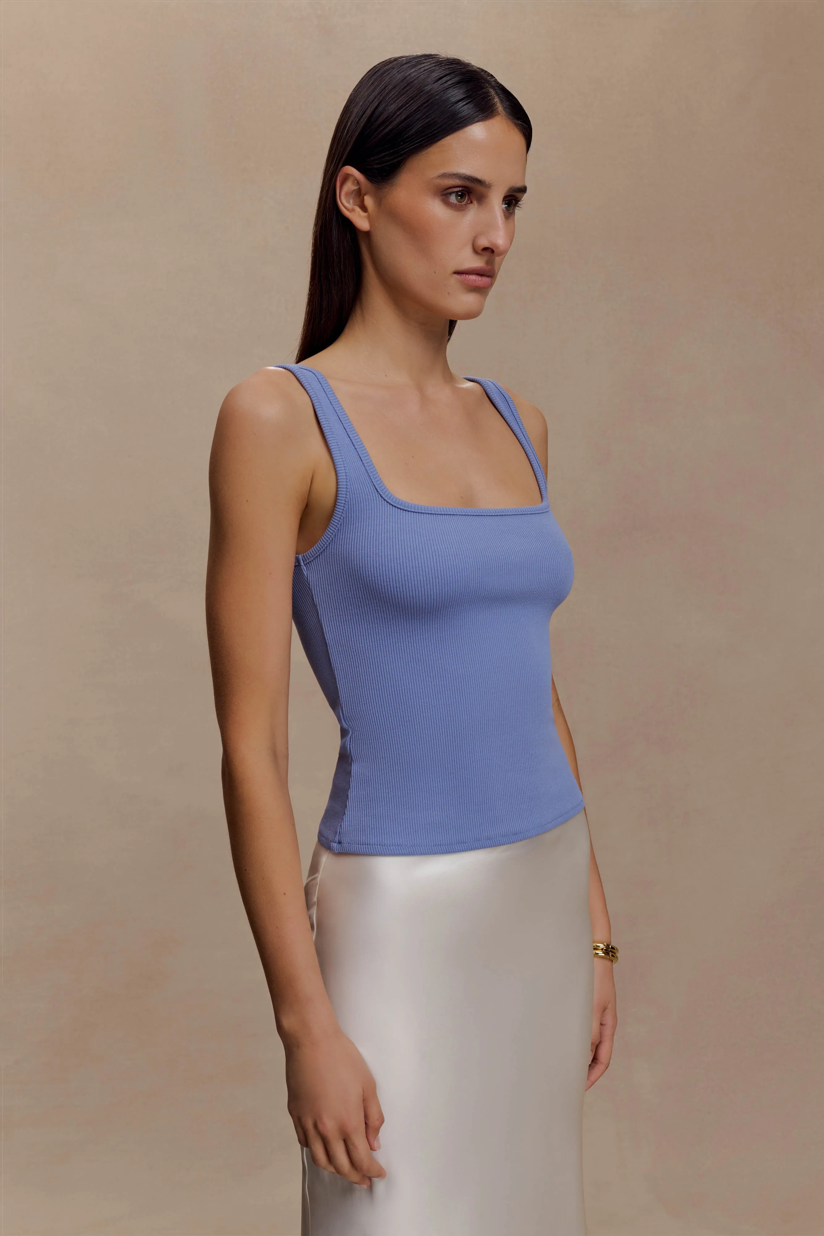 Aisling Ribbed Square Neck Sleeveless Top - Cornflower Blue sold by Meshki product image thumbnail 3