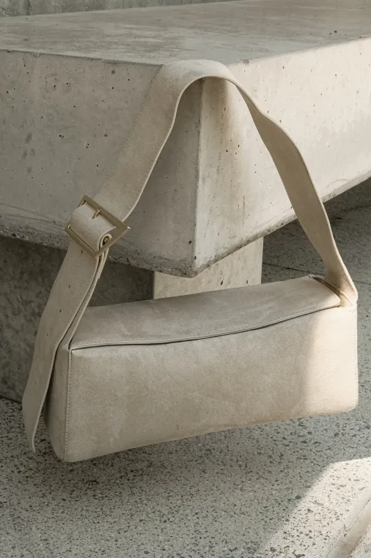 Maria Faux Suede Shoulder Bag - Stone sold by Meshki