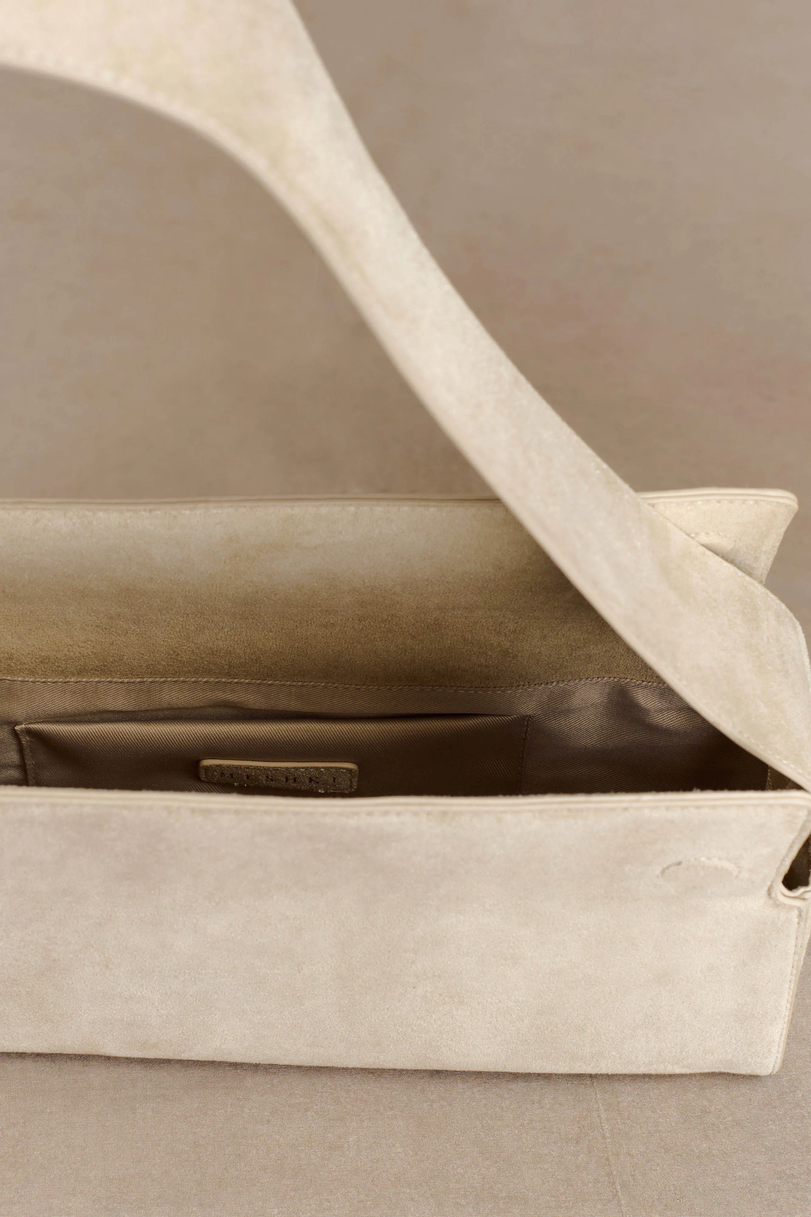 Maria Faux Suede Shoulder Bag - Stone sold by Meshki product image thumbnail 5