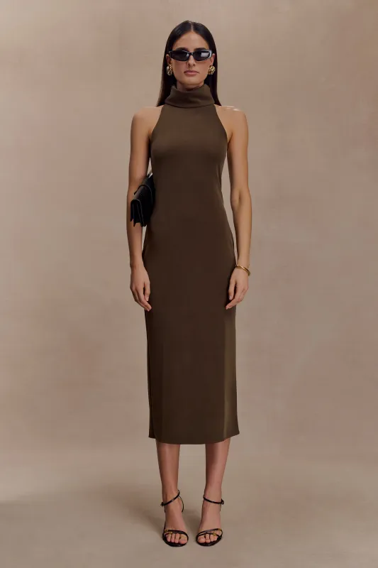 Kennedy High Neck Midi Dress - Chocolate sold by Meshki