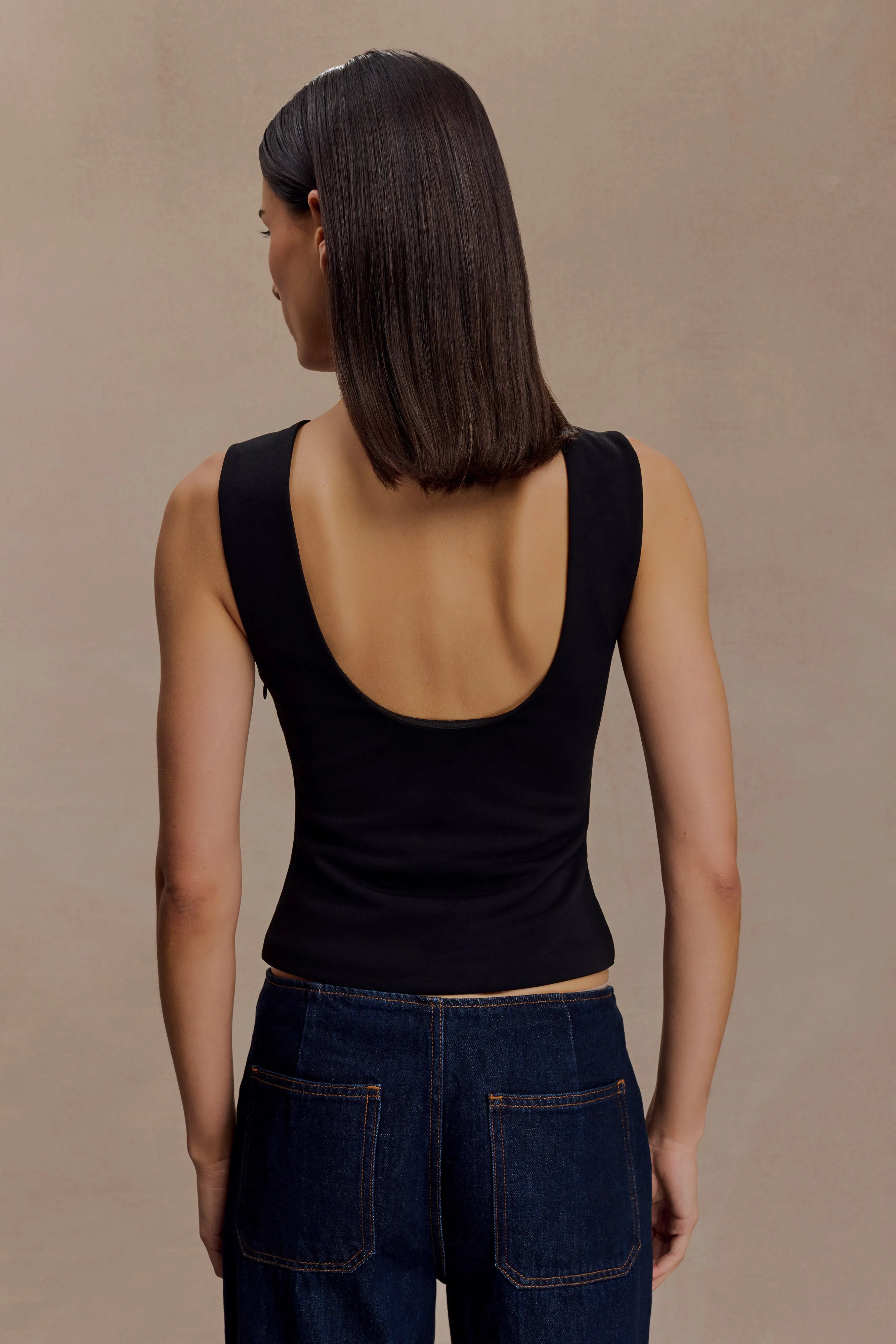 Kyra Open Back Scuba Crepe Top - Black sold by Meshki product image thumbnail 2