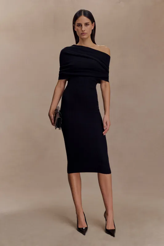Zandie Cashmere Blend Knit Midi Dress - Black sold by Meshki