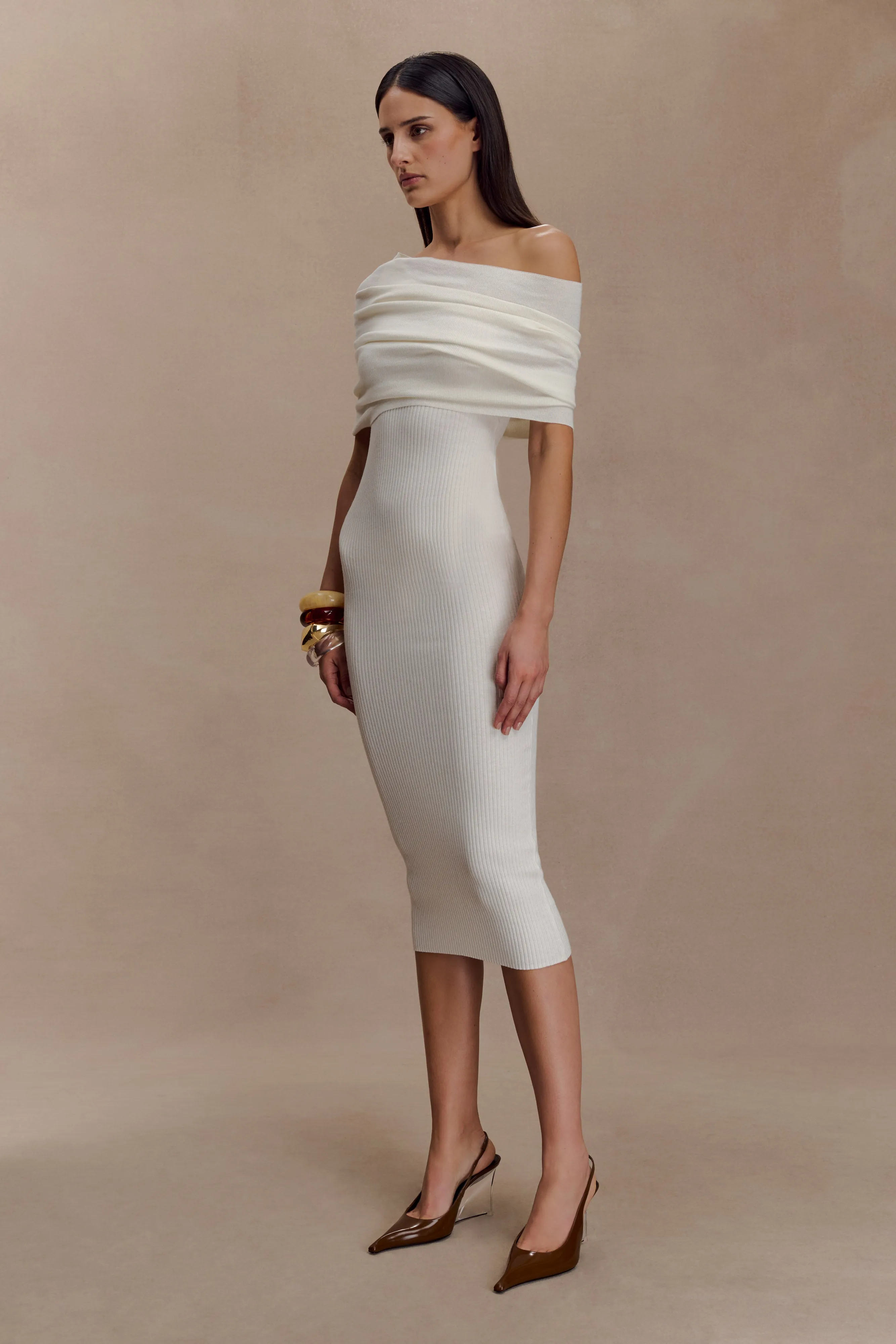 Zandie Cashmere Blend Knit Midi Dress - Ivory sold by Meshki product image thumbnail 4