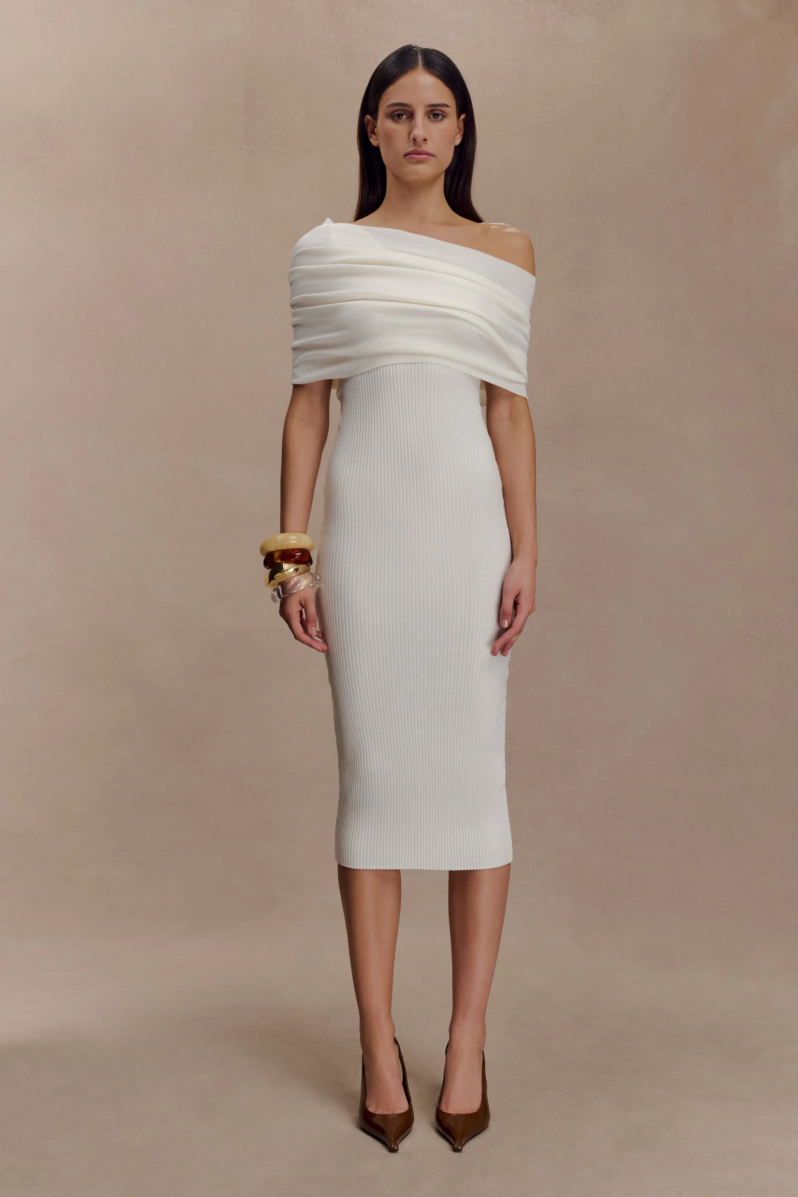 Zandie Cashmere Blend Knit Midi Dress - Ivory sold by Meshki